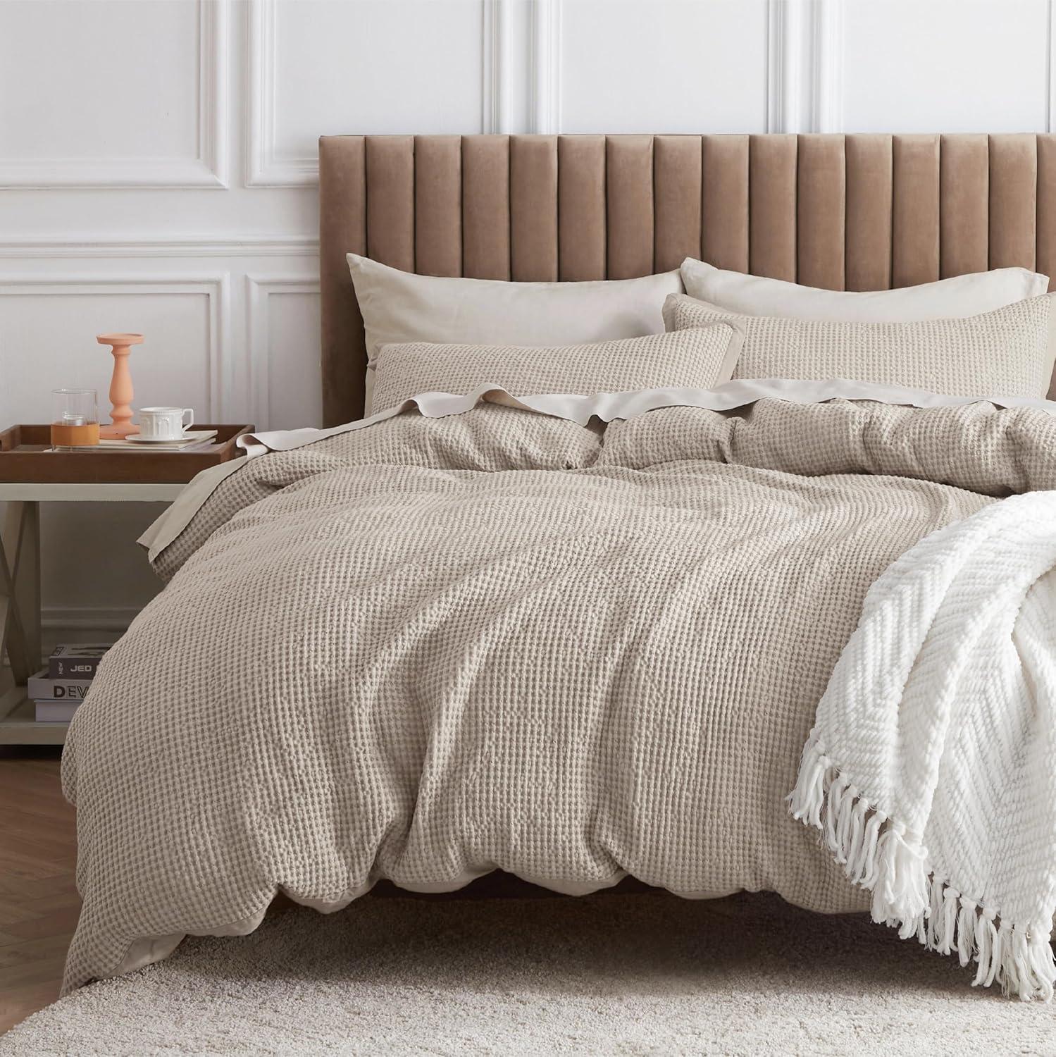 Bedsure Bedsure Cotton Duvet Cover Set - 100% Cotton Waffle Weave Coconut Duvet Cover