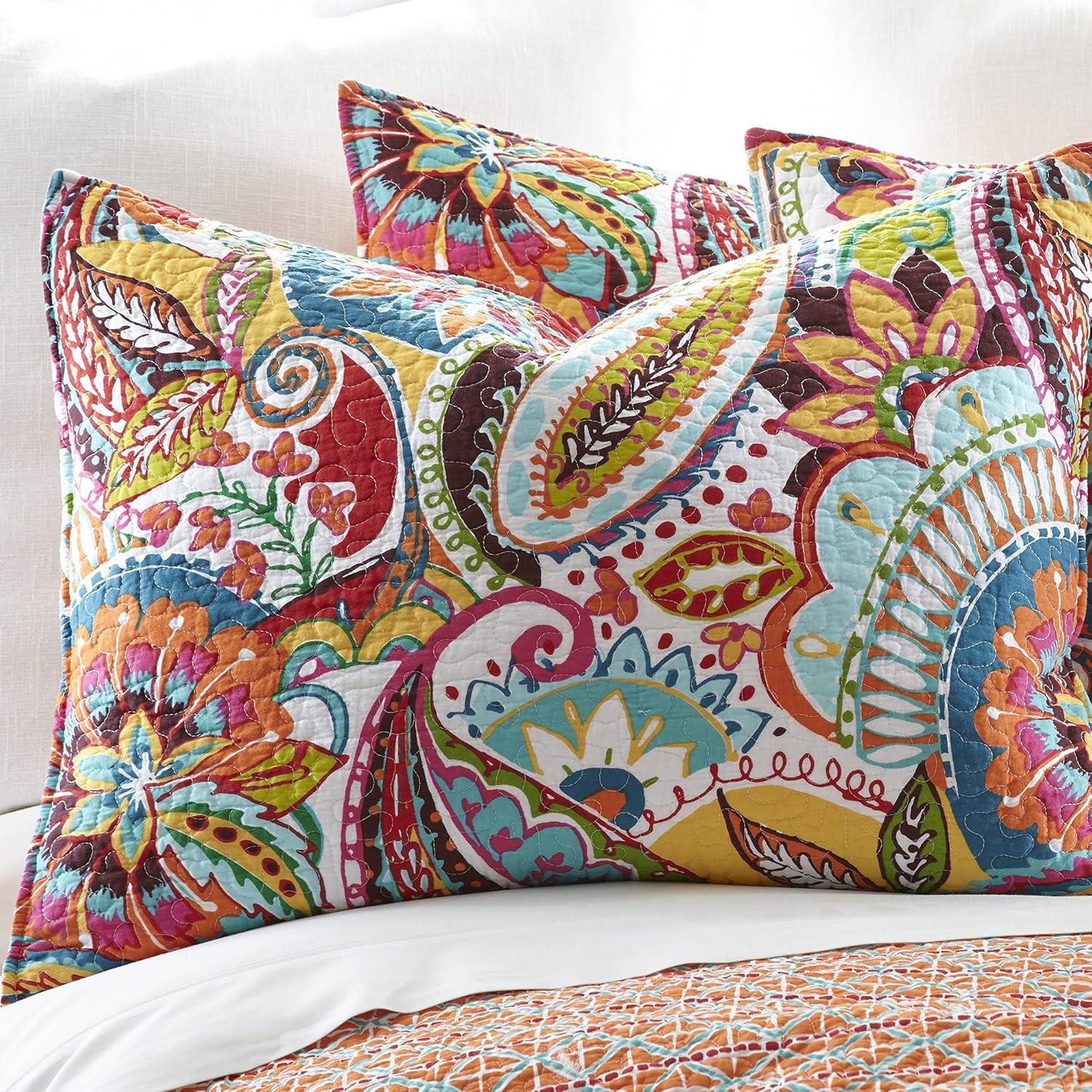 Bohemian Paisley Full/Queen Cotton Quilt Set in Red & Multicolor