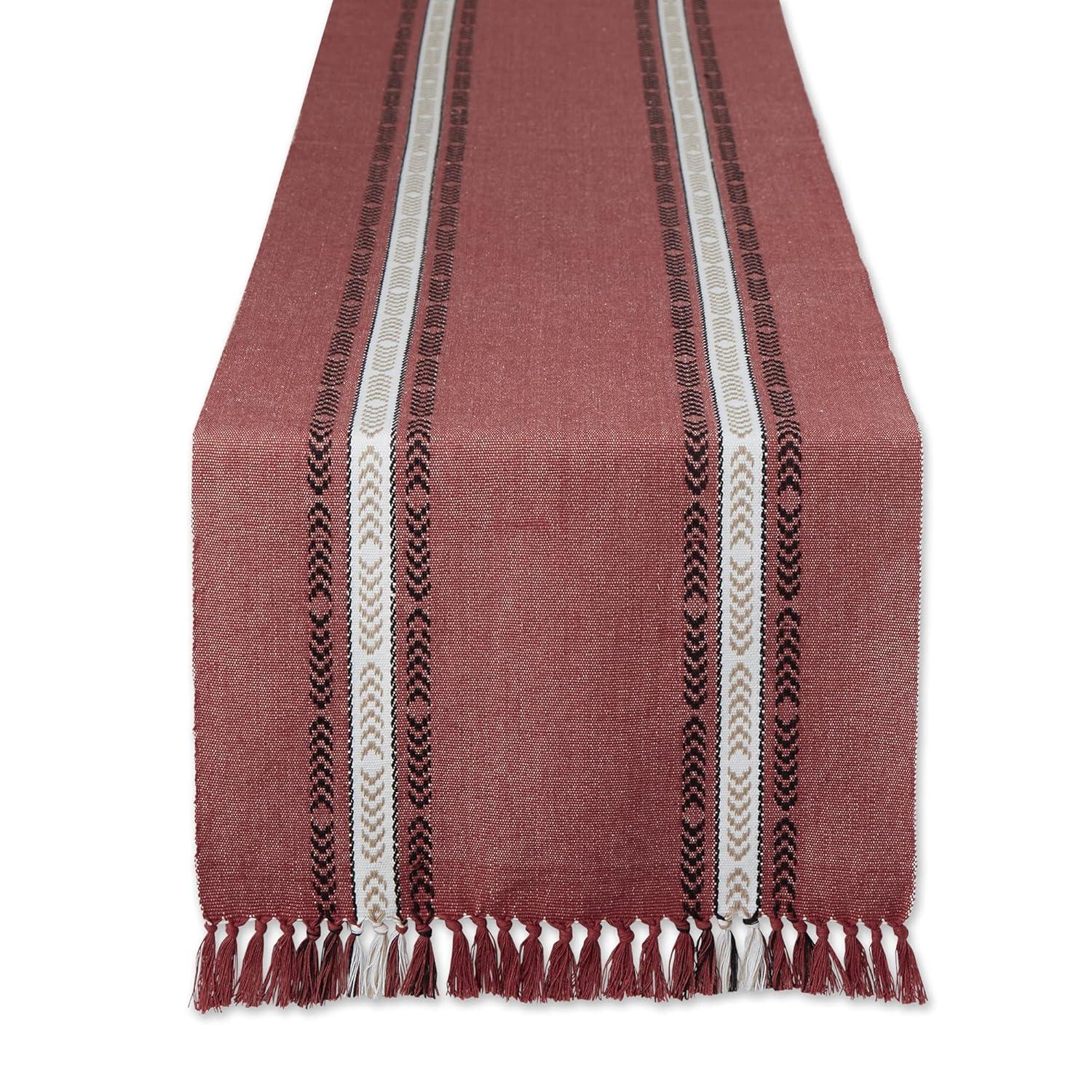 Design Imports  Clay Dobby Striped Fringe Ribbed Table Runner 14X72