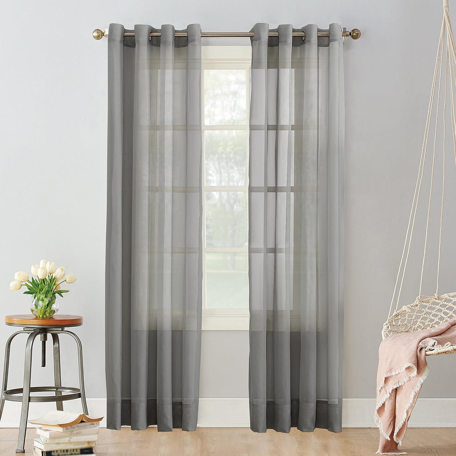 84"x59" Emily Sheer Voile Grommet Top Curtain Panel Dark Gray - No. 918: Sheer Curtain Panels, Indoor Use