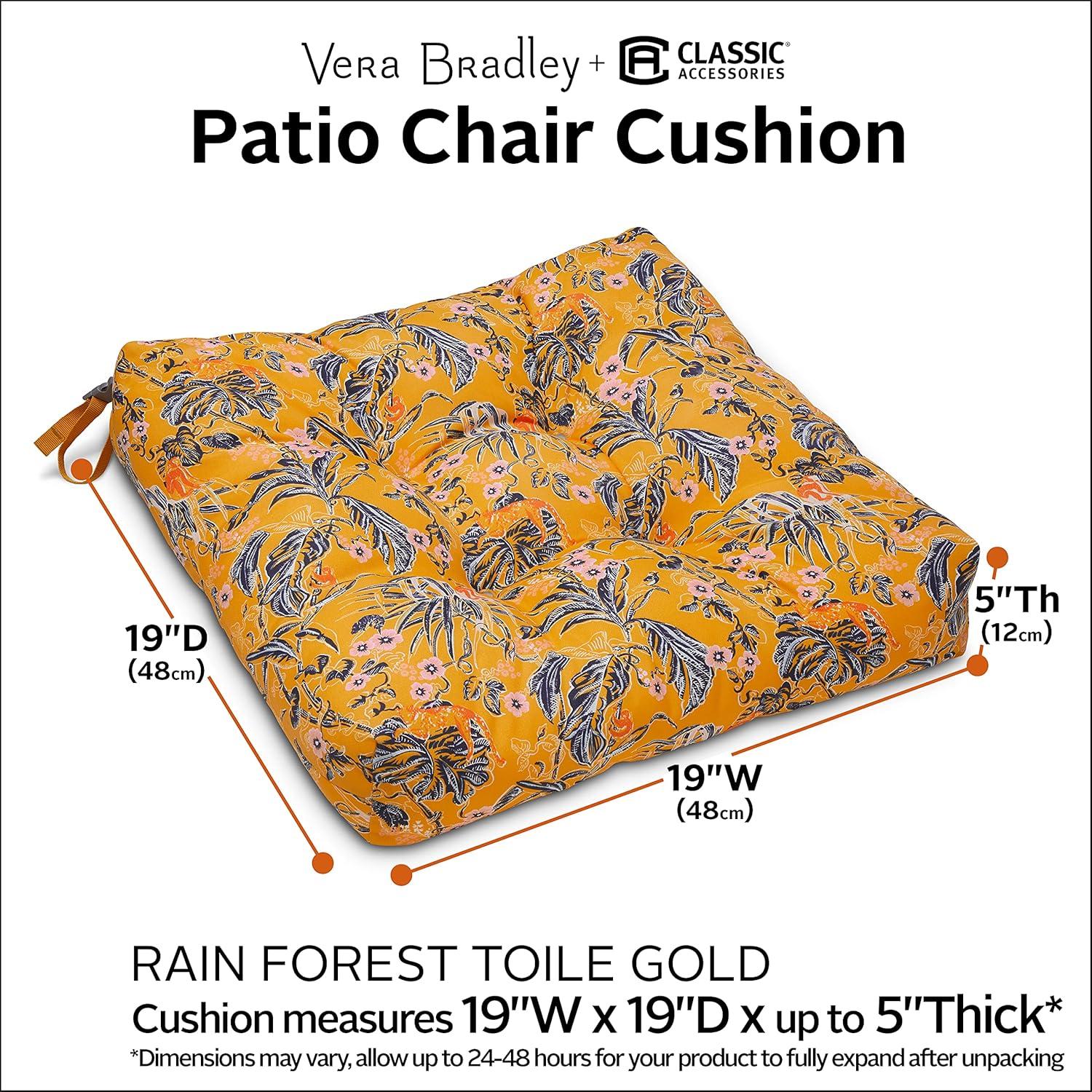 Rain Forest Toile Gold Water-Resistant 19" Patio Chair Cushions, 2 Pack