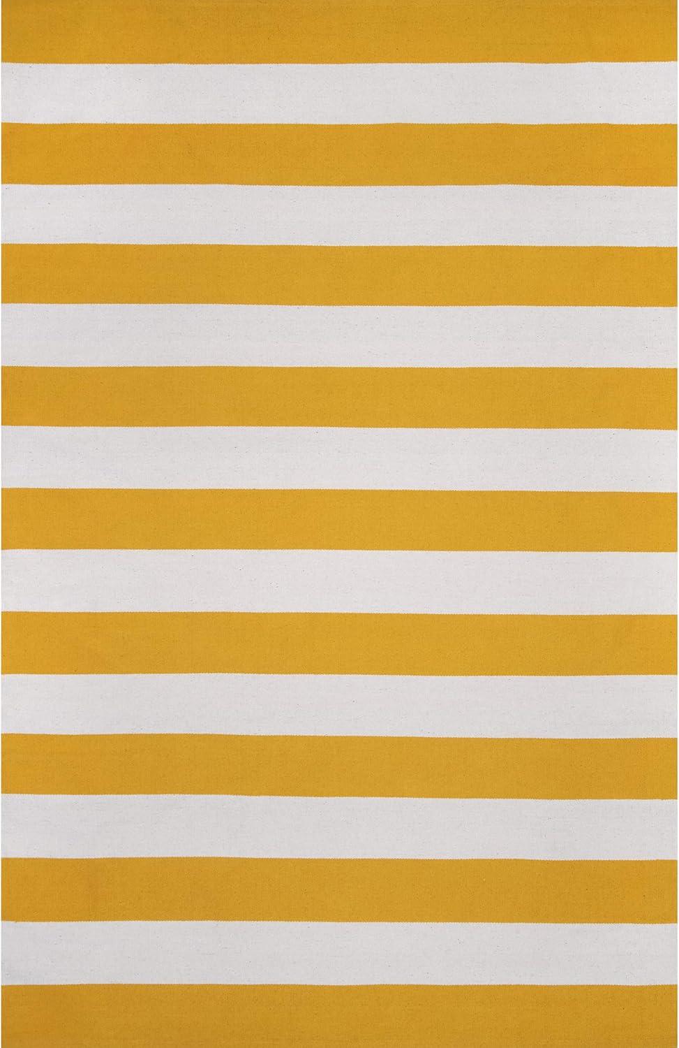 Sleek Yellow Stripe Tufted Cotton Area Rug 9' x 12'