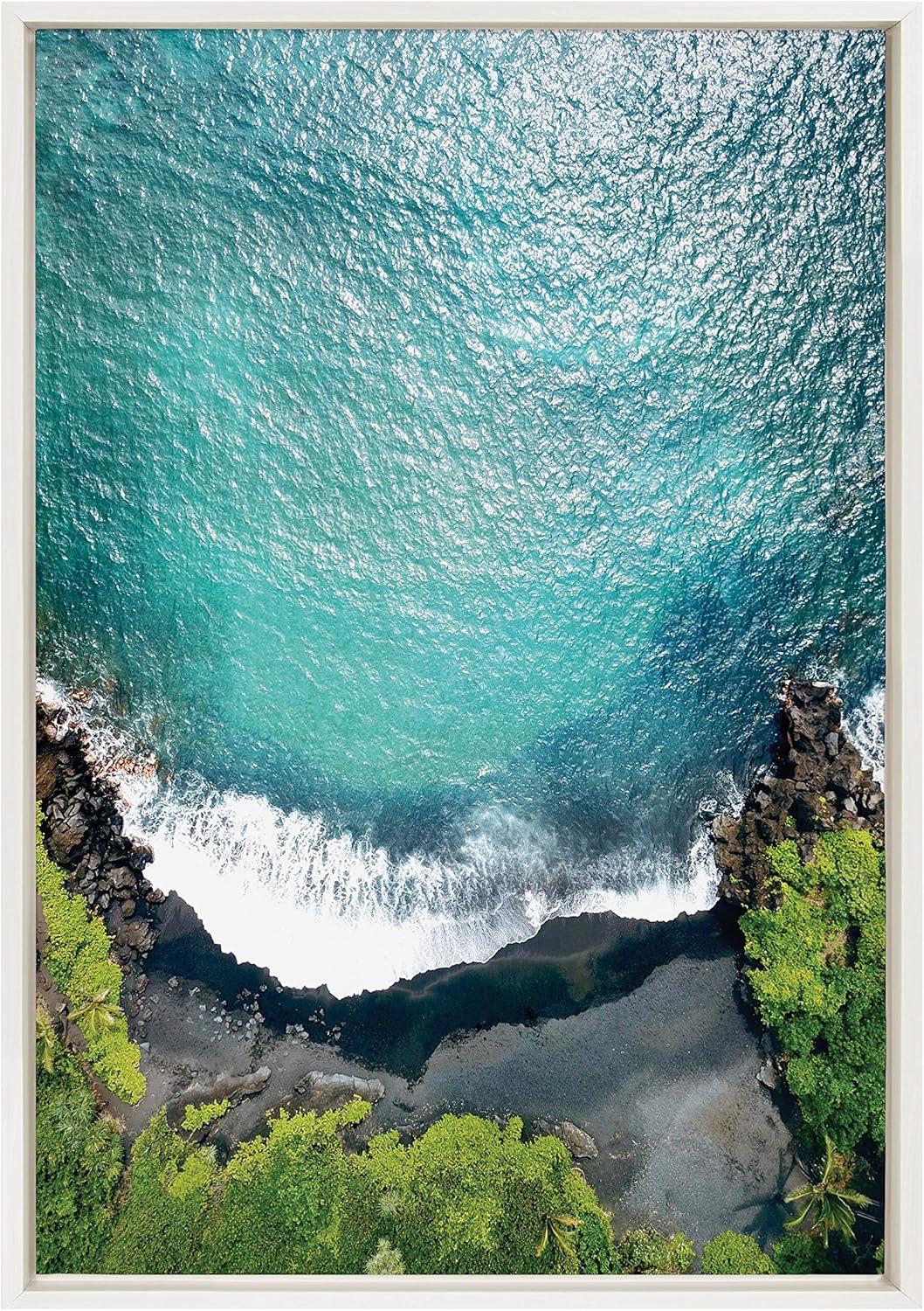 Kate and Laurel Sylvie Maui Black Sand Beach 1 Framed Canvas by Rachel Bolgov