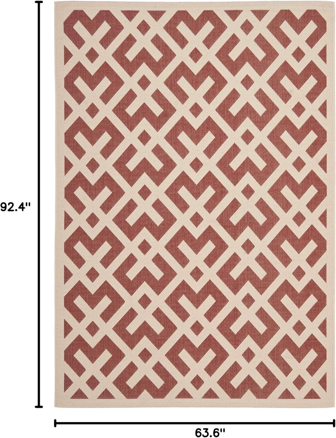 SAFAVIEH Courtyard Alvin Geometric Indoor/Outdoor Area Rug, 5'3" x 7'7", Red/Bone