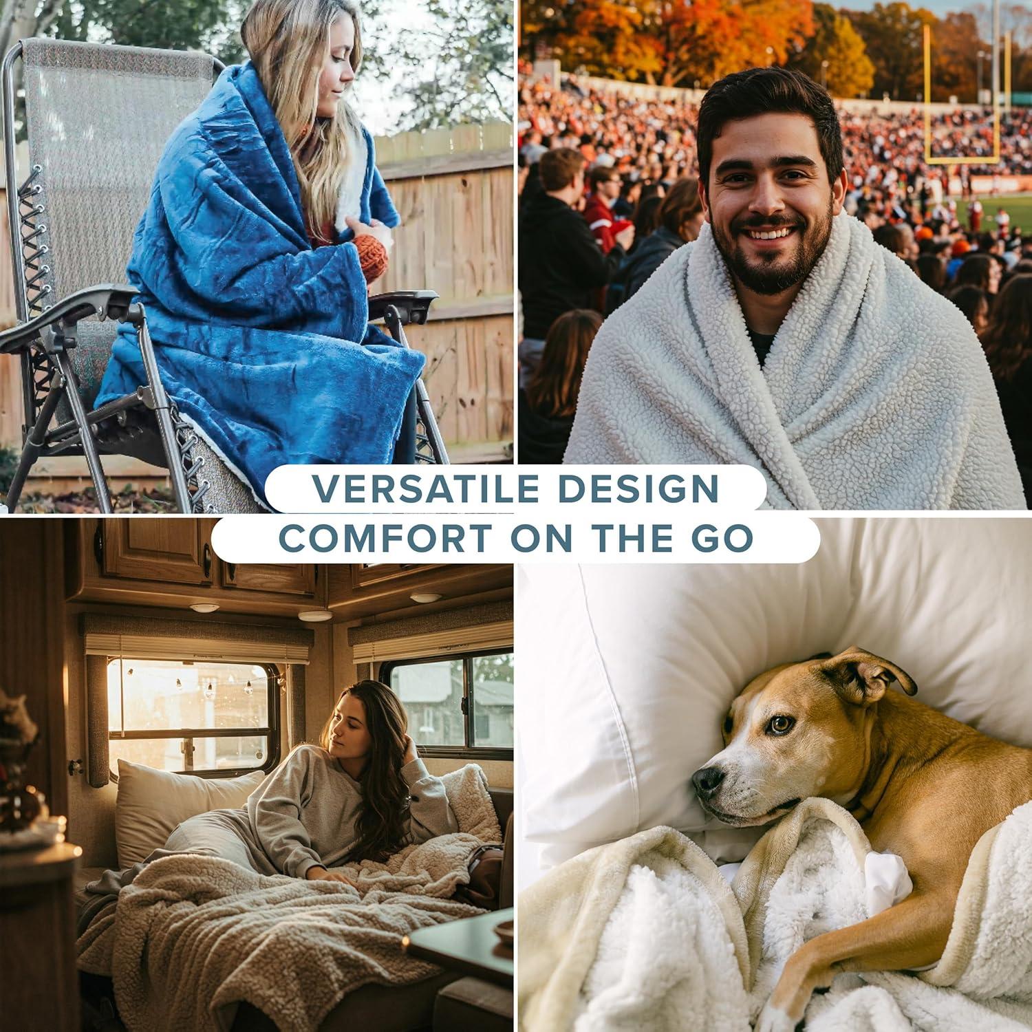 Bare Home Bare Home Printed Sherpa Fleece Blanket - Warm & Lightweight - Soft Plush Blanket - Reversible