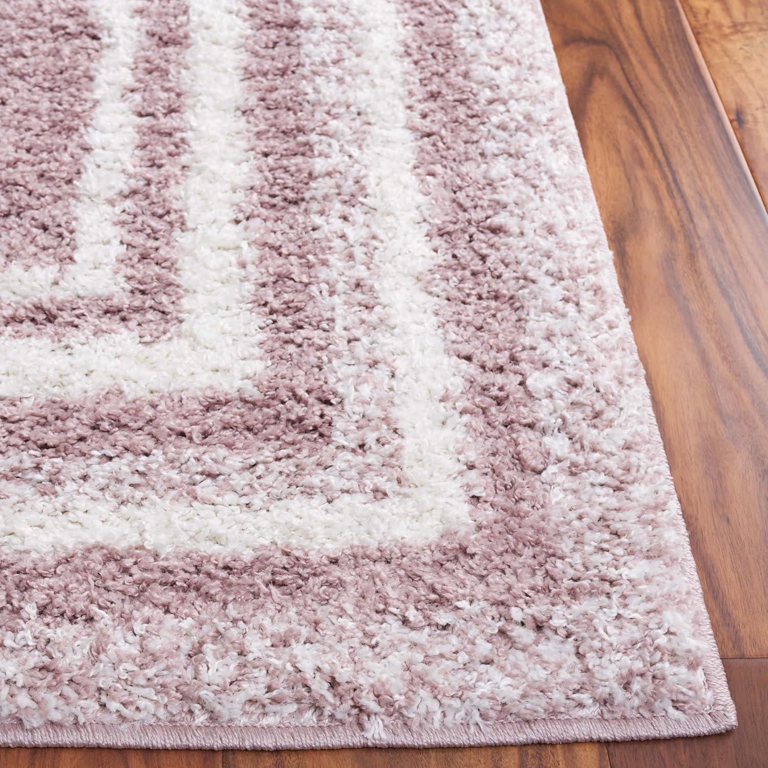SAFAVIEH Border & Stripe Hyram Bordered Shag Area Rug, Pink/Ivory, 6'7" x 6'7" Round