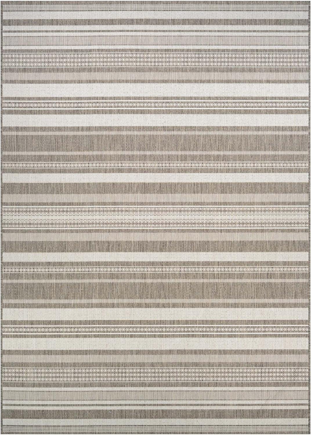 Champagne Taupe Striped Synthetic 8' x 10' Indoor/Outdoor Rug