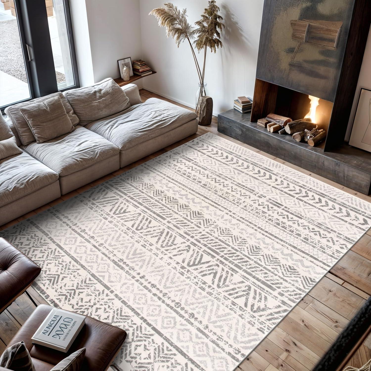 World Rug Gallery Geometric Distressed Bohemian Gray 10'x14' Area Rug