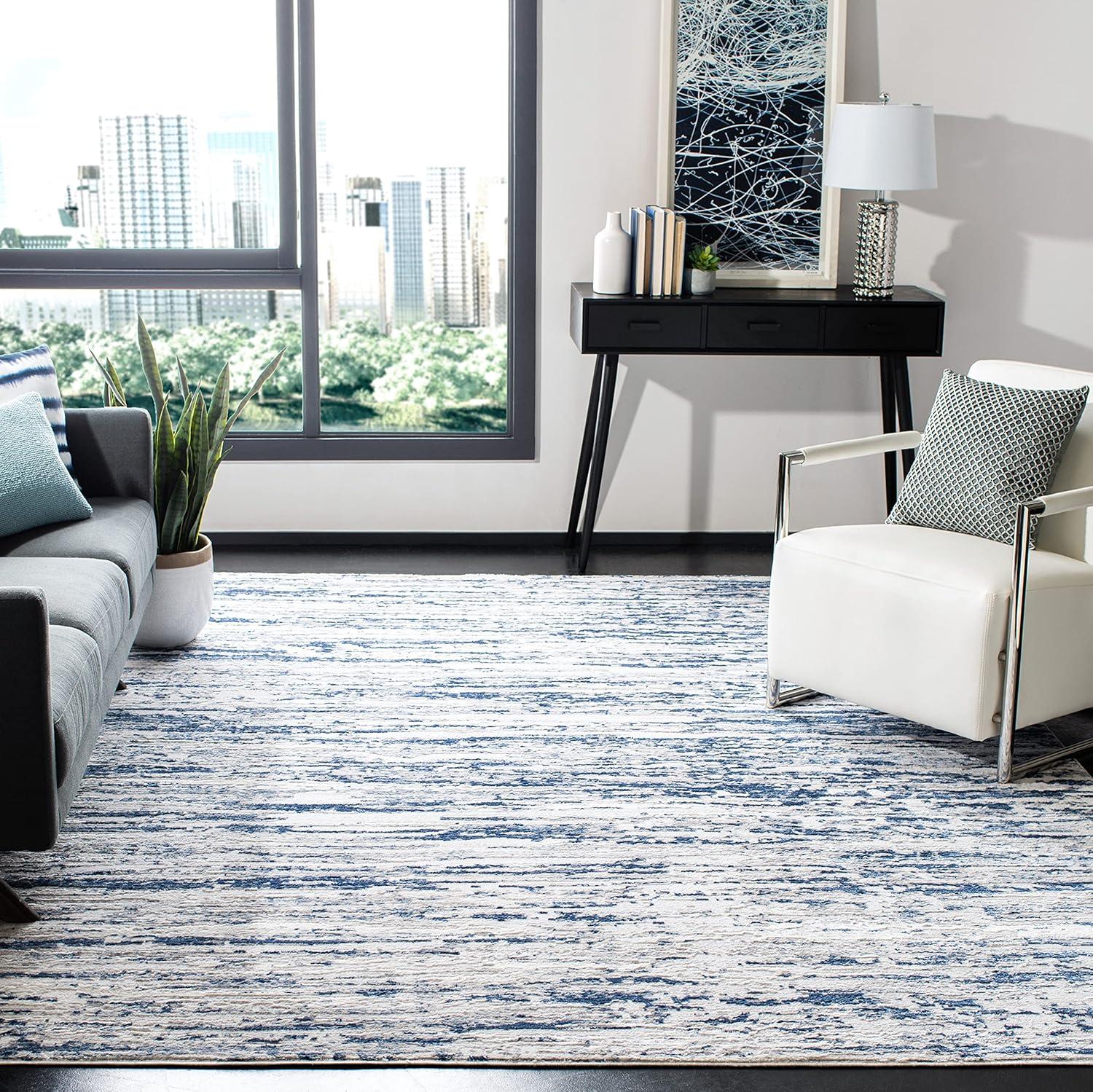 Amelia ALA768 Power Loomed Area Rug - Grey/Navy - 5'3"x5'3" - Safavieh.