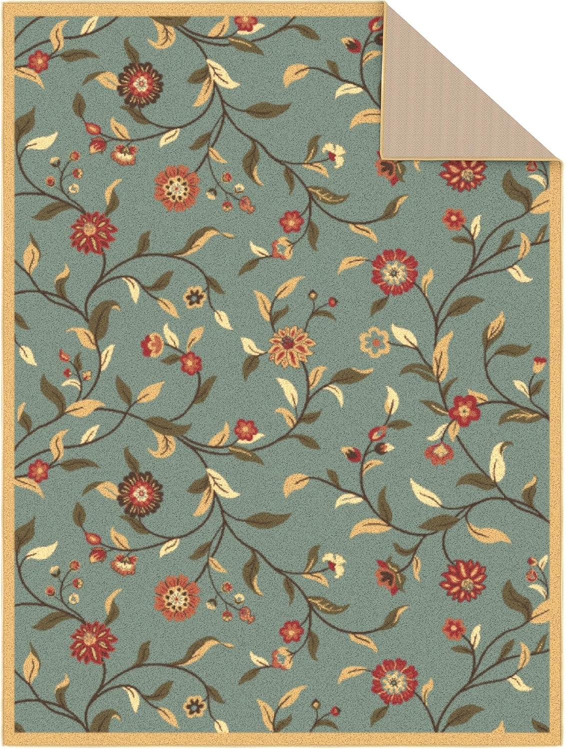 Machine Washable Non-Slip Floral Leaves Area Rug For Living Room, Hallway Runner, Entryway Rug