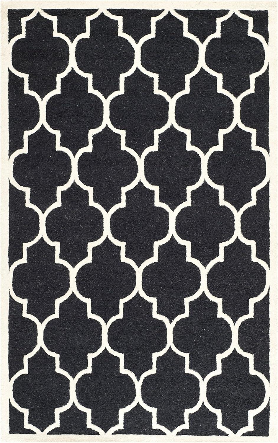 SAFAVIEH Cambridge Kevin Geometric Wool Area Rug, Black/Ivory, 5' x 8'