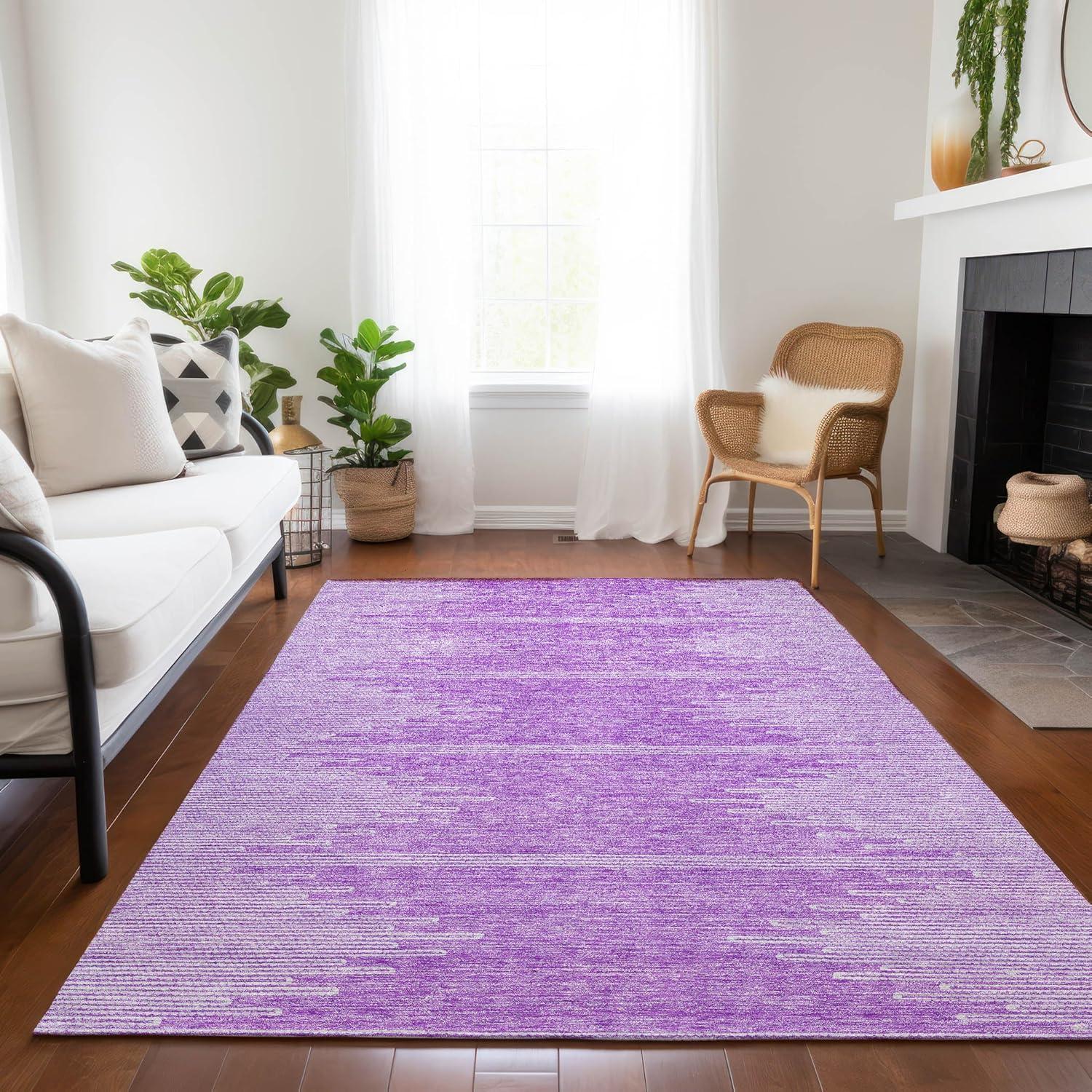 Lavender Flat Woven Synthetic Rectangular Washable Rug