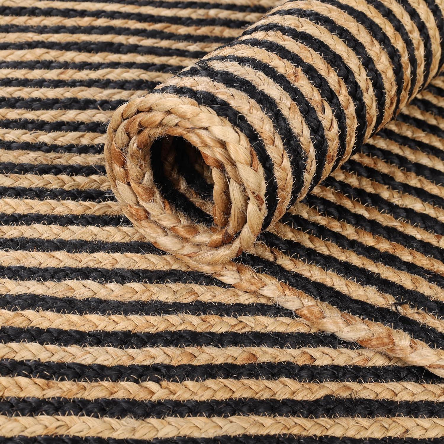 Superior Braided Jute Handwoven Indoor Outdoor Area Rug, 10' Round, Black