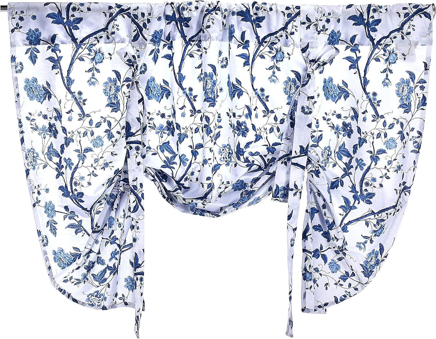 Elise Blue Floral Cotton Tie-Up Valance