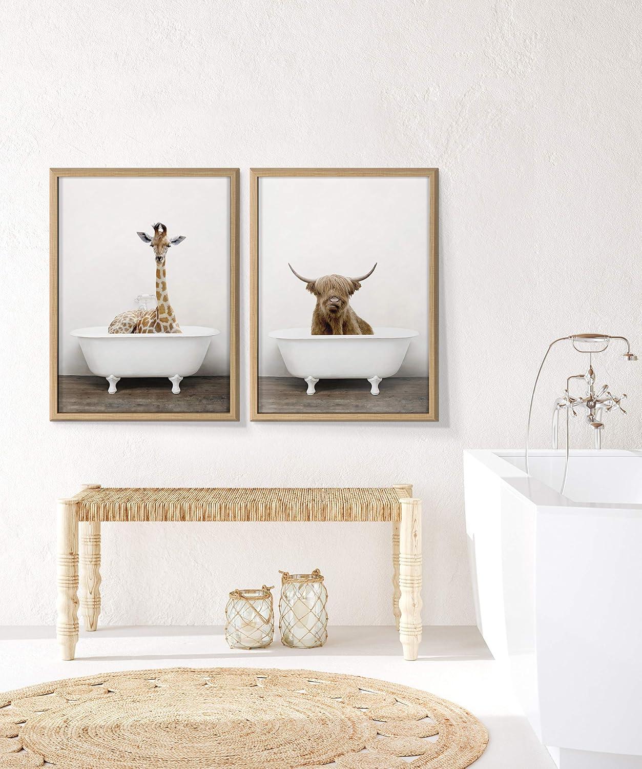18" x 24" Blake Highland Cow in Tub Color Framed Printed Glass by Amy Peterson Art Studio Natural - Kate & Laurel All Things Decor: