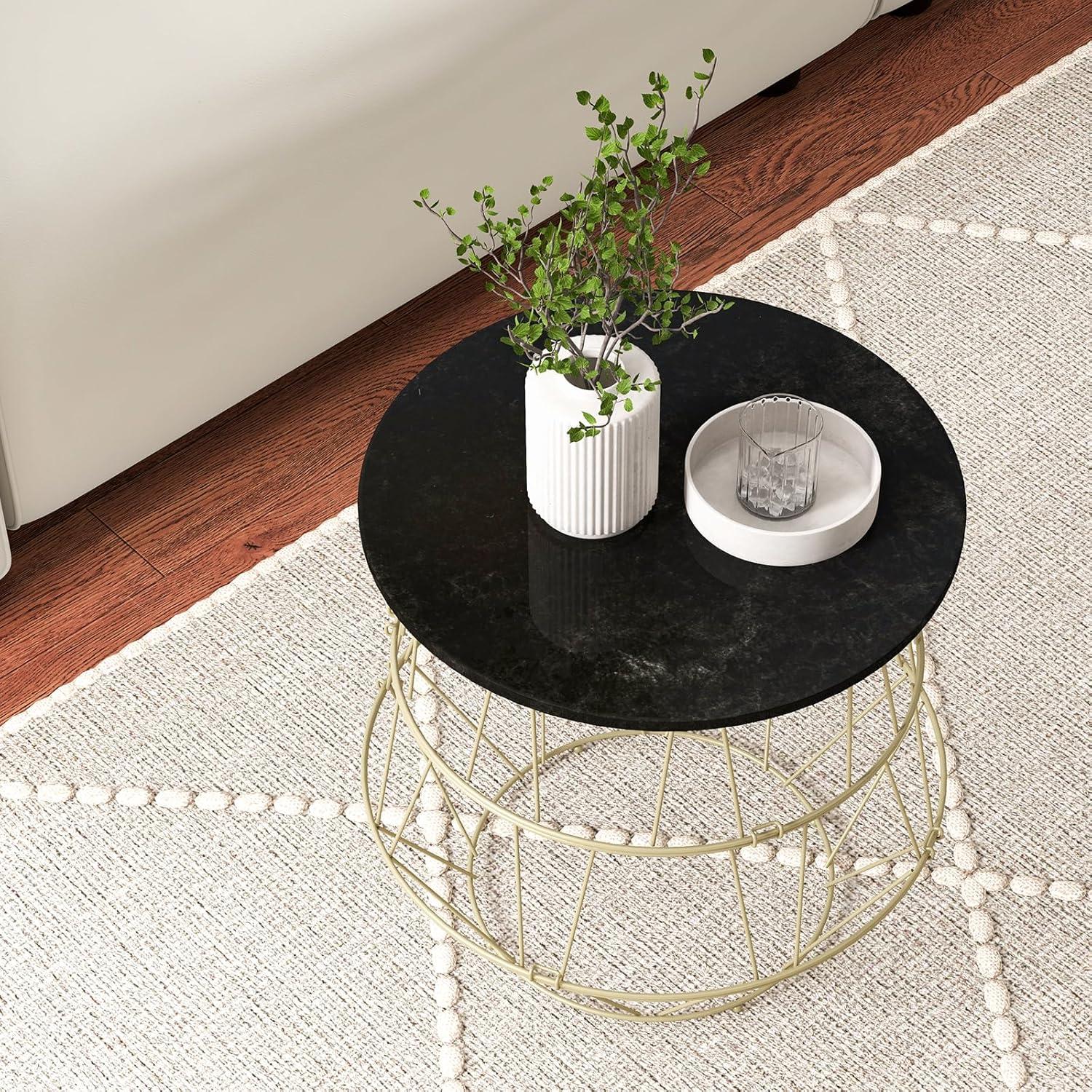 Giantex Faux Marble Coffee Table, Round Side End Table with Gold Metal Frame & Removeable Top, Modern Sofa Accent Bedside Table for Living Room, Bedroom, Small Space, Easy Installation (1)