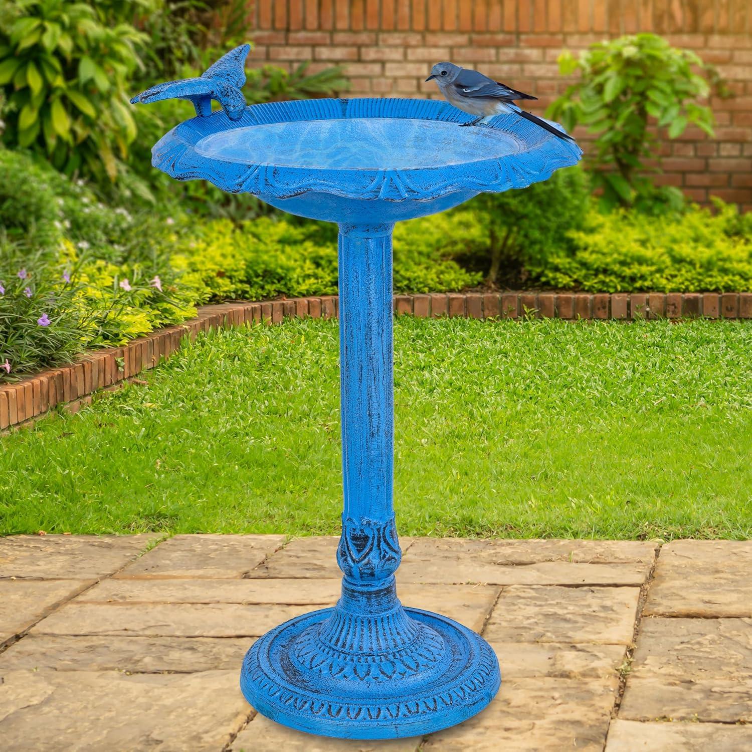 SunnyDaze Decor Garden Visitor Freestanding Cast Aluminum Outdoor Bird Bath & Reviews | Wayfair