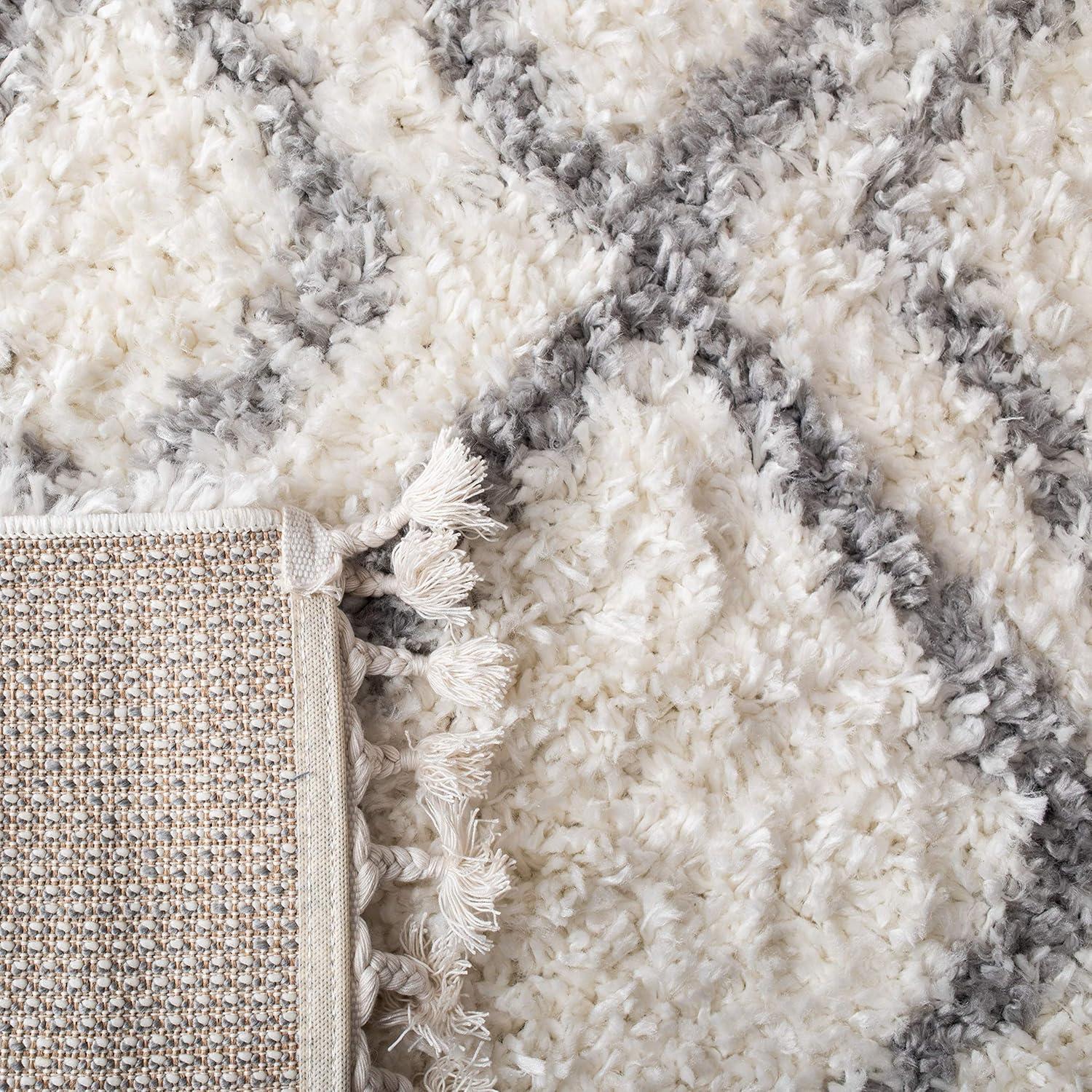 Moroccan Tassel Shag MTS335 Power Loomed Area Rug - Ivory/Light Grey - 5'3"x7'6" - Safavieh.
