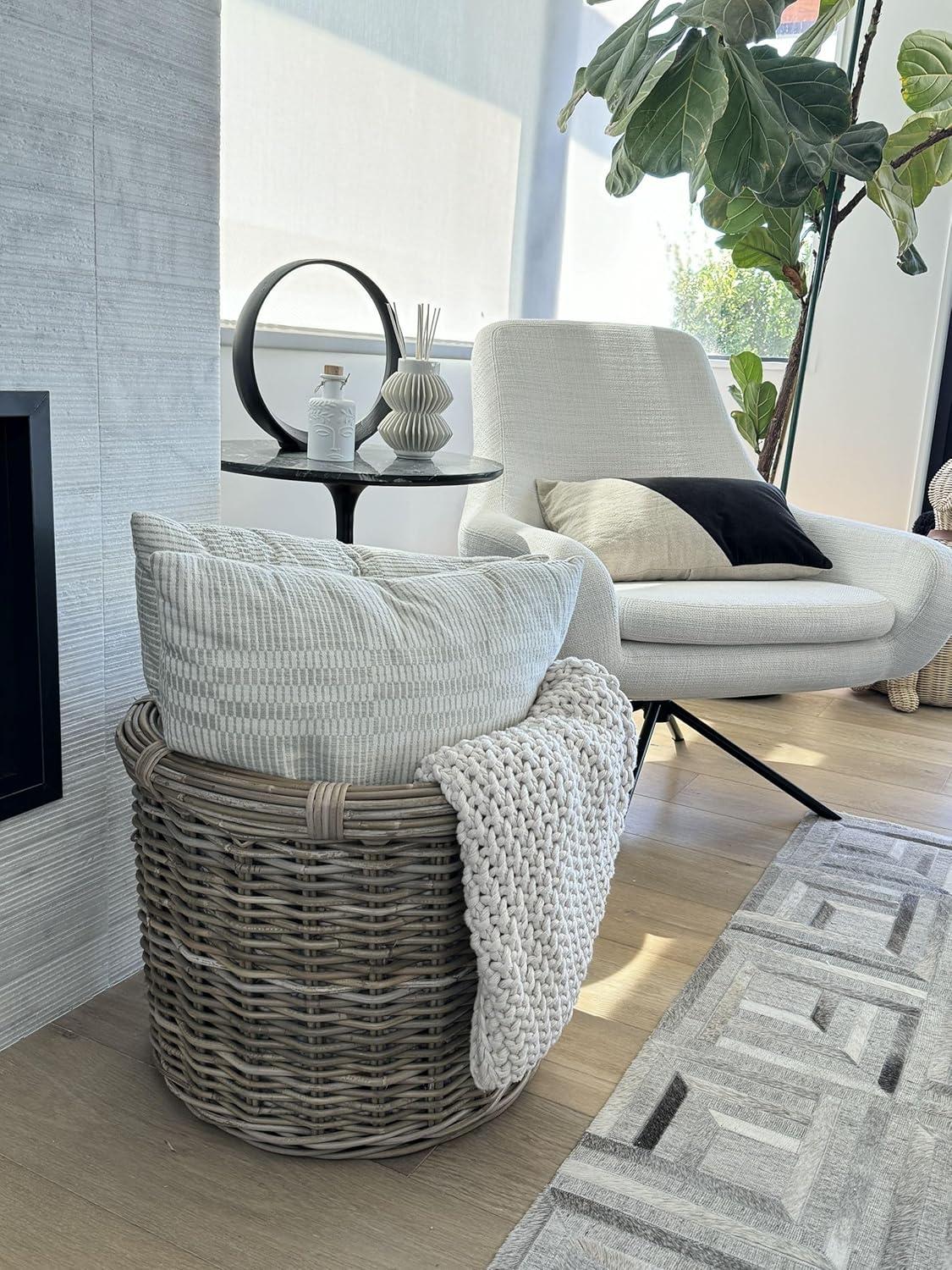 Gray-Brown Round Rattan Storage Basket