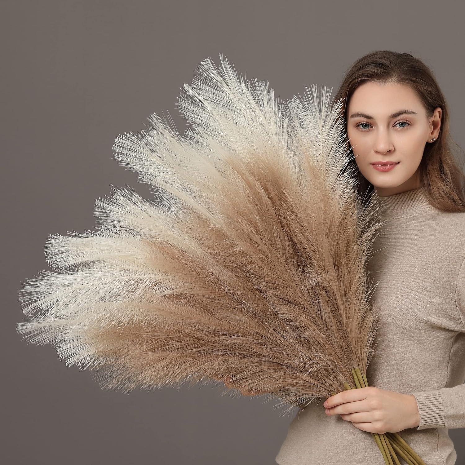 Large Natural Beige Faux Pampas Grass for Floor Vase, 38'' Tall