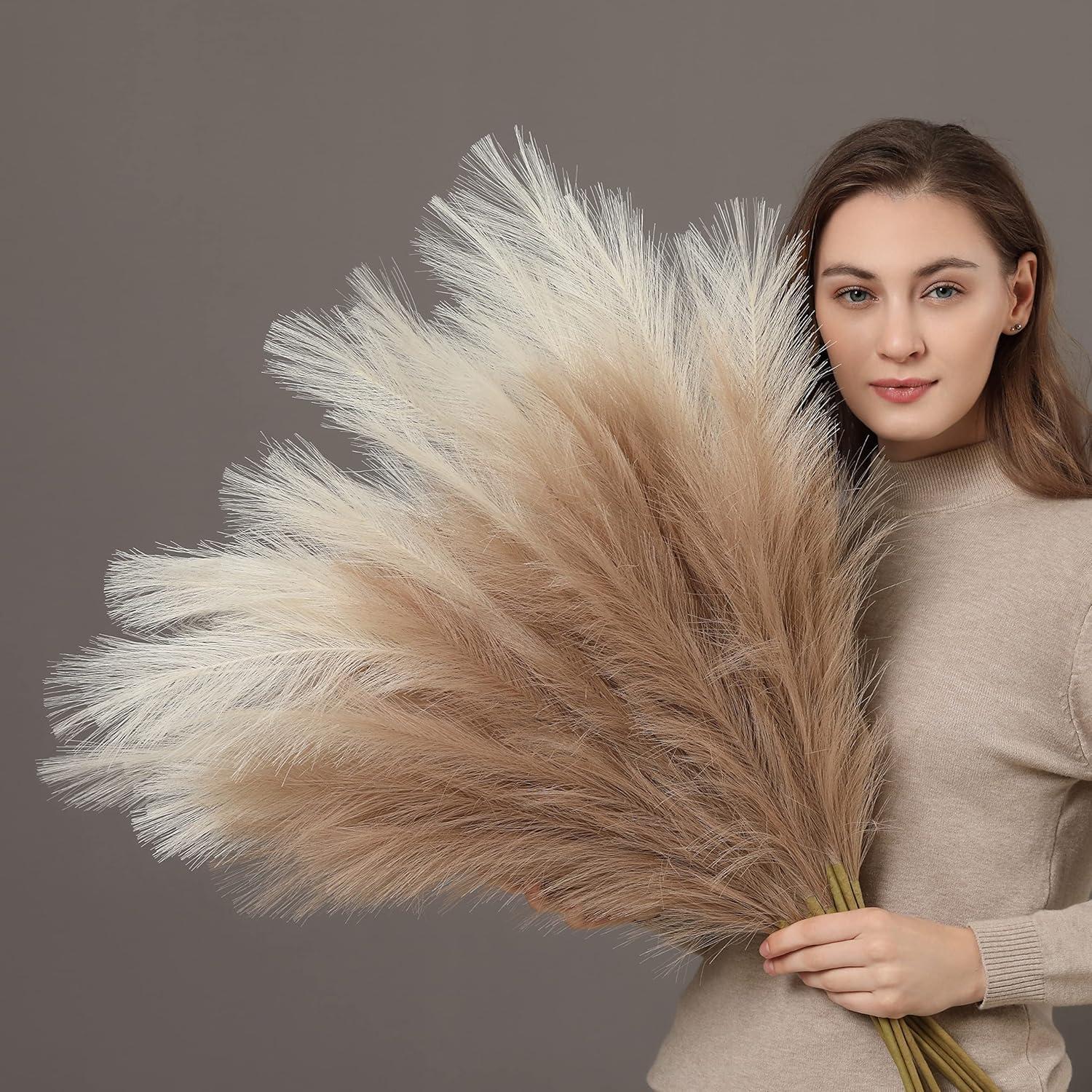 Large Natural Beige Faux Pampas Grass for Floor Vase, 38'' Tall