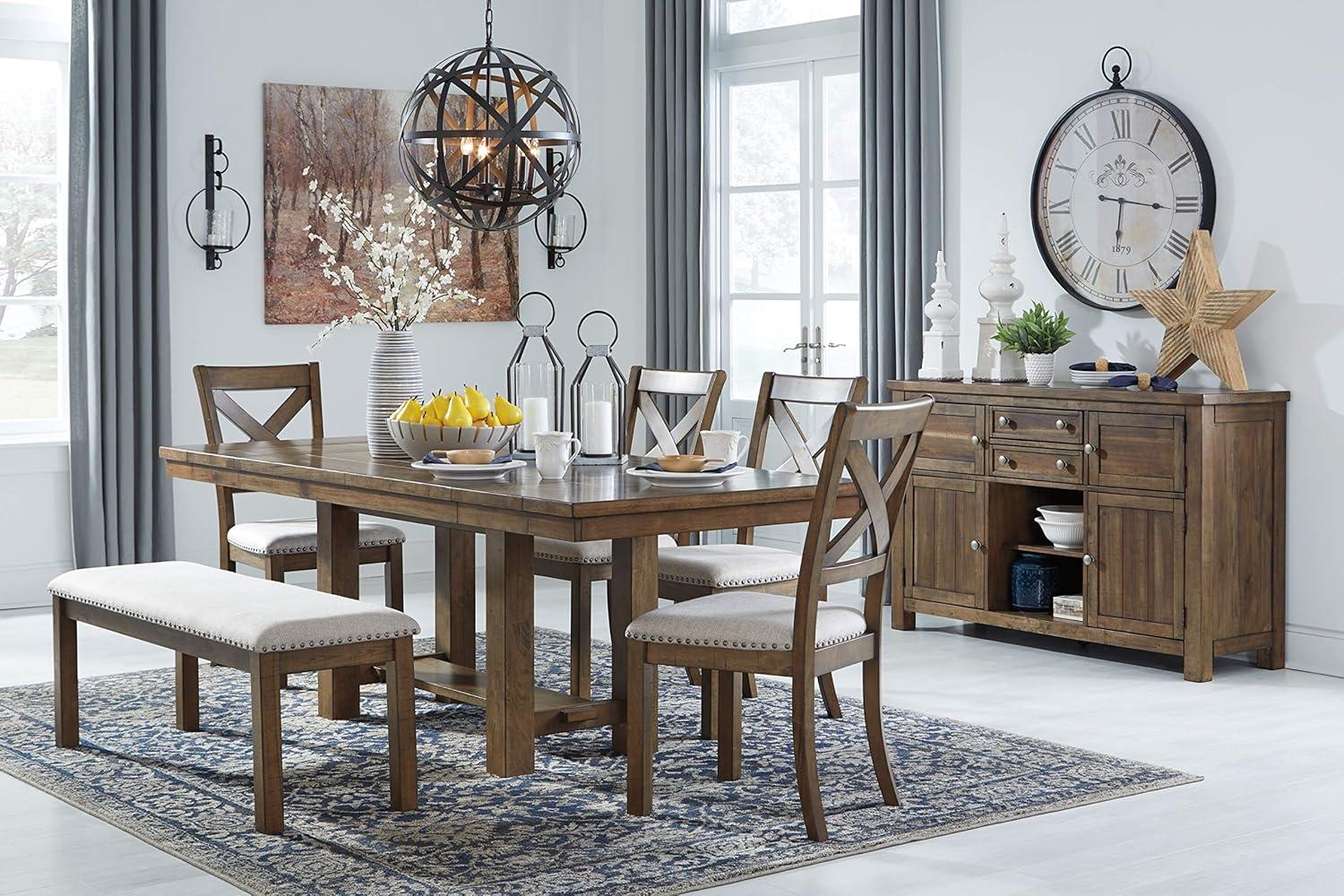 Myshanna Double Upholstered Two-Tone Dining Bench Gray: Nailhead Trim, Rectangle - Signature Design by Ashley