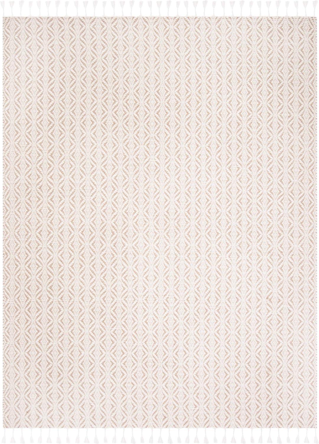 Beige Flat Woven Handmade Wool Area Rug, 9' x 12'