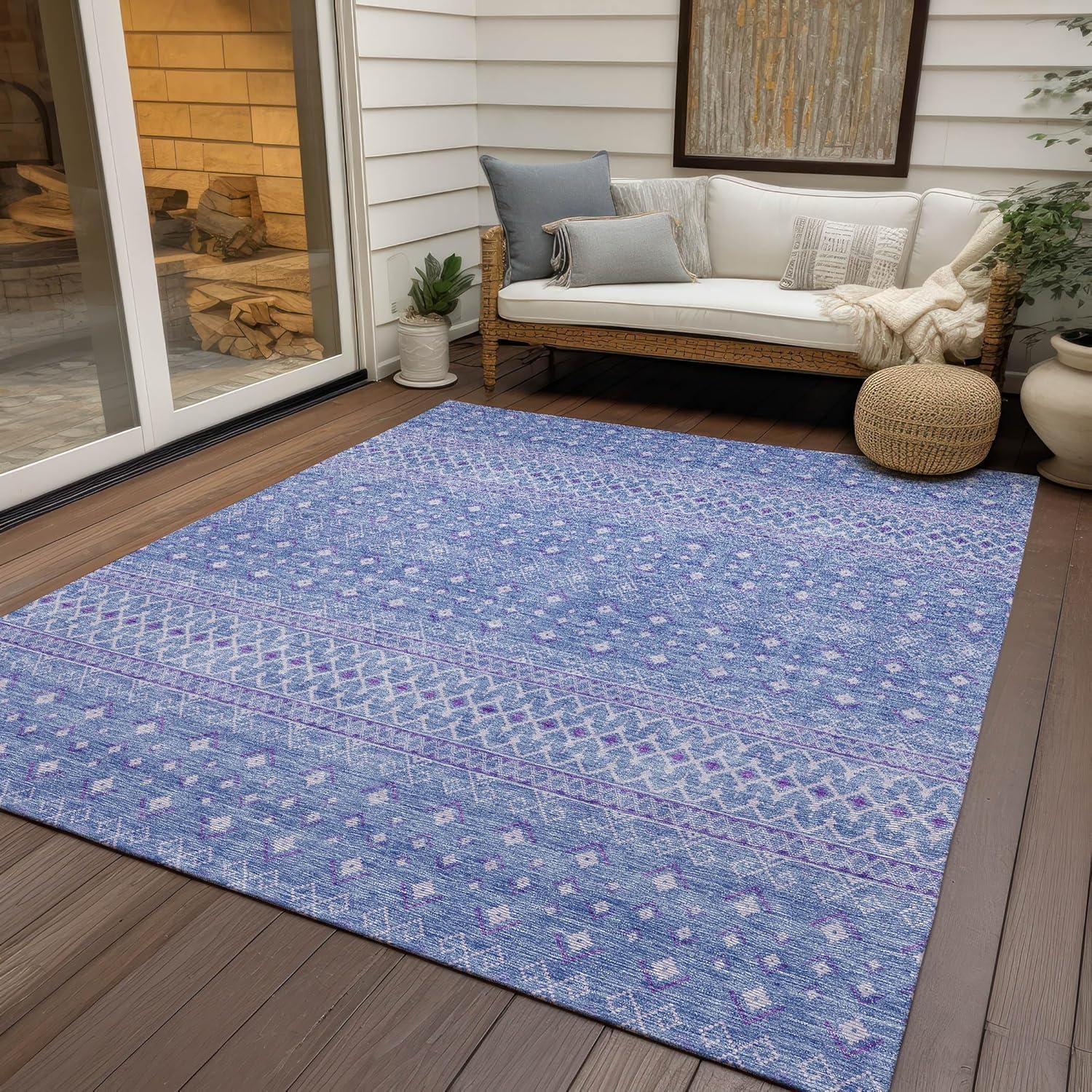 Sky Blue Synthetic Flat Woven 8' x 10' Bohemian Rug