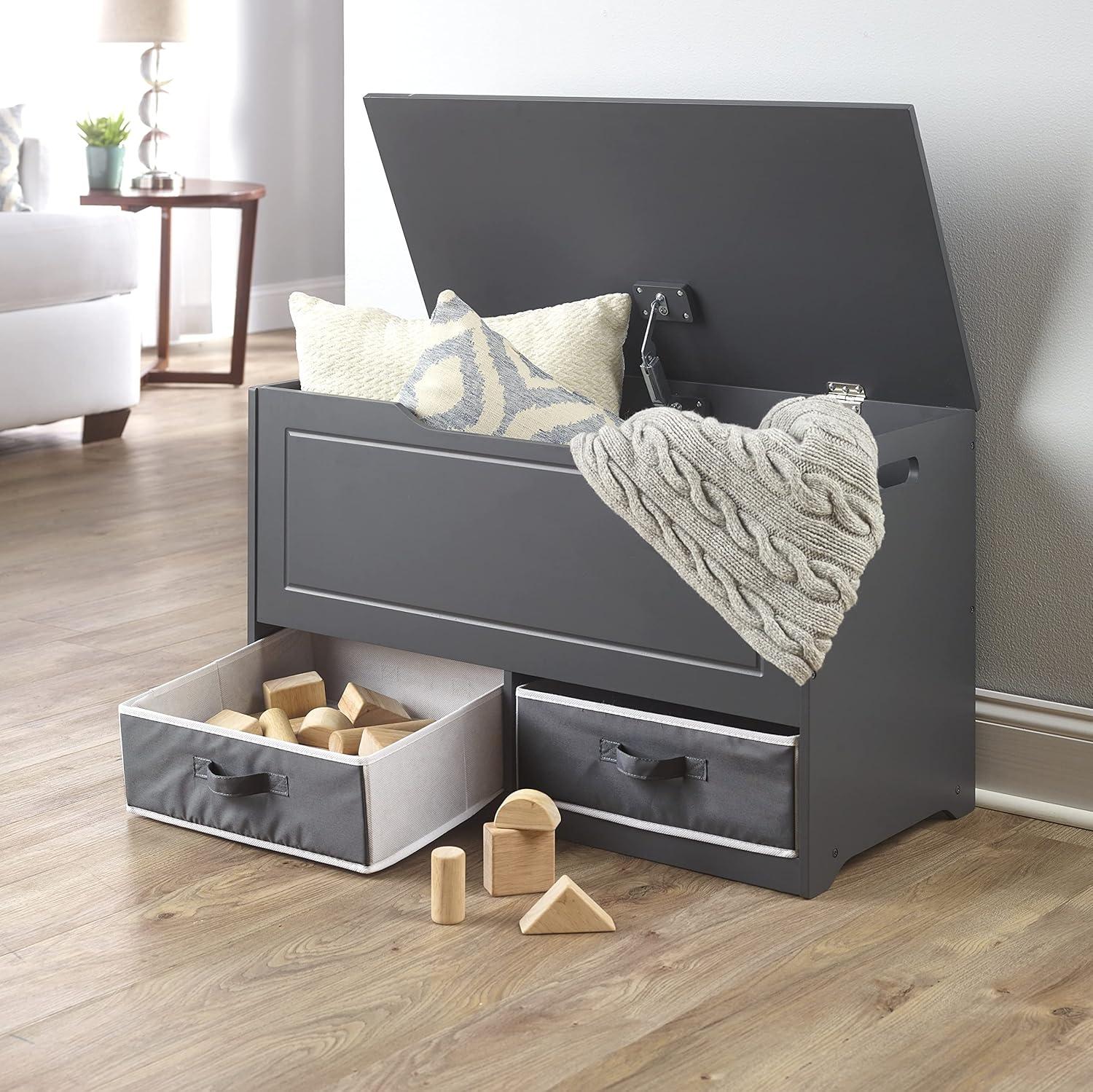 Charcoal Up & Down Toy Box Storage Bench with Reversible Bins