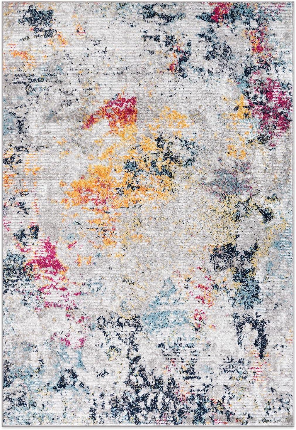 Modern Abstract Multicolor Synthetic 5' x 7' Area Rug