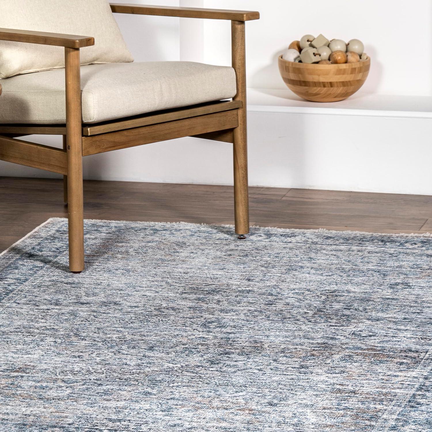 Light Blue 5' x 7' Washable Synthetic Area Rug