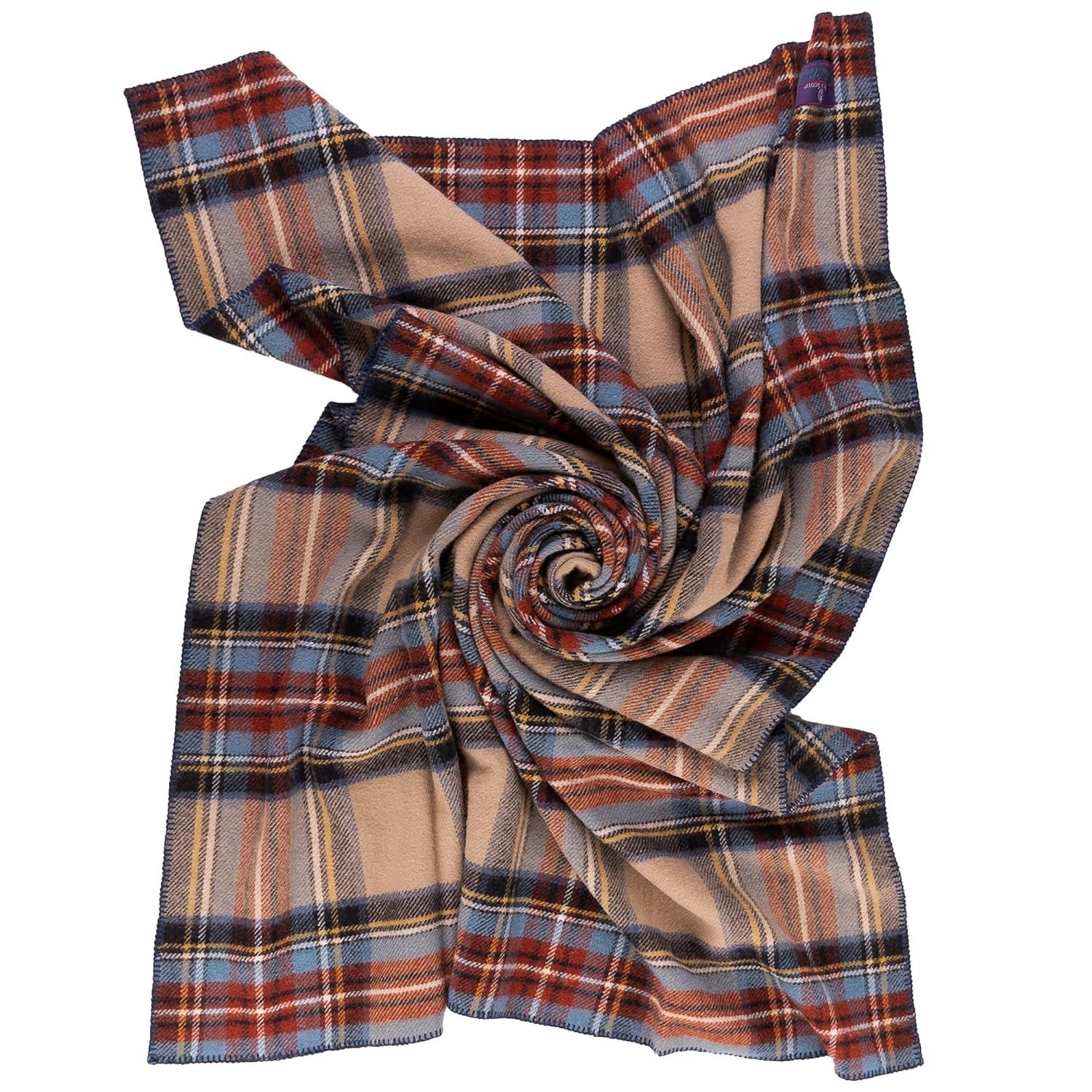 Extra-Large Antique Dress Stewart Wool Tartan Throw Blanket