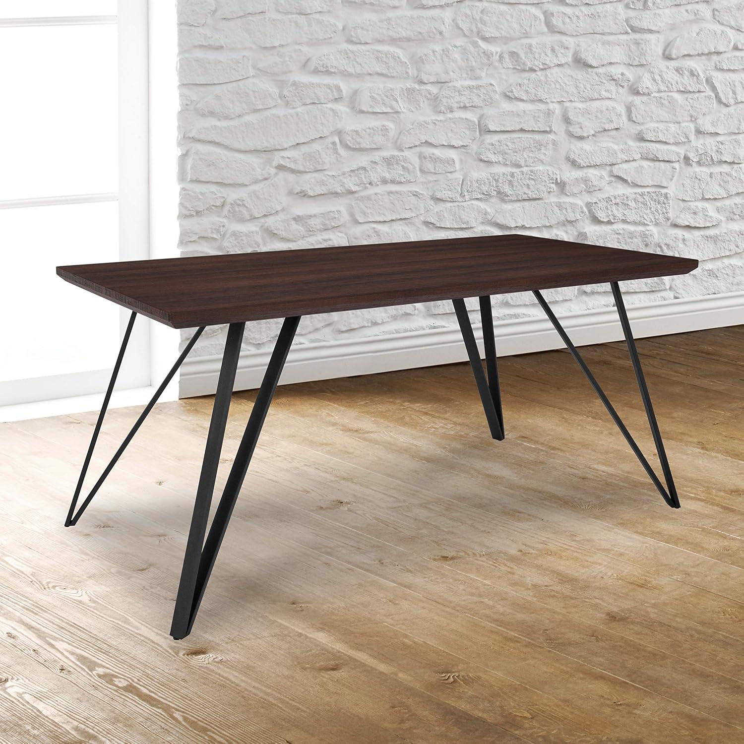 Modern Distressed Dark Ash Wood Dining Table with Triangular Legs