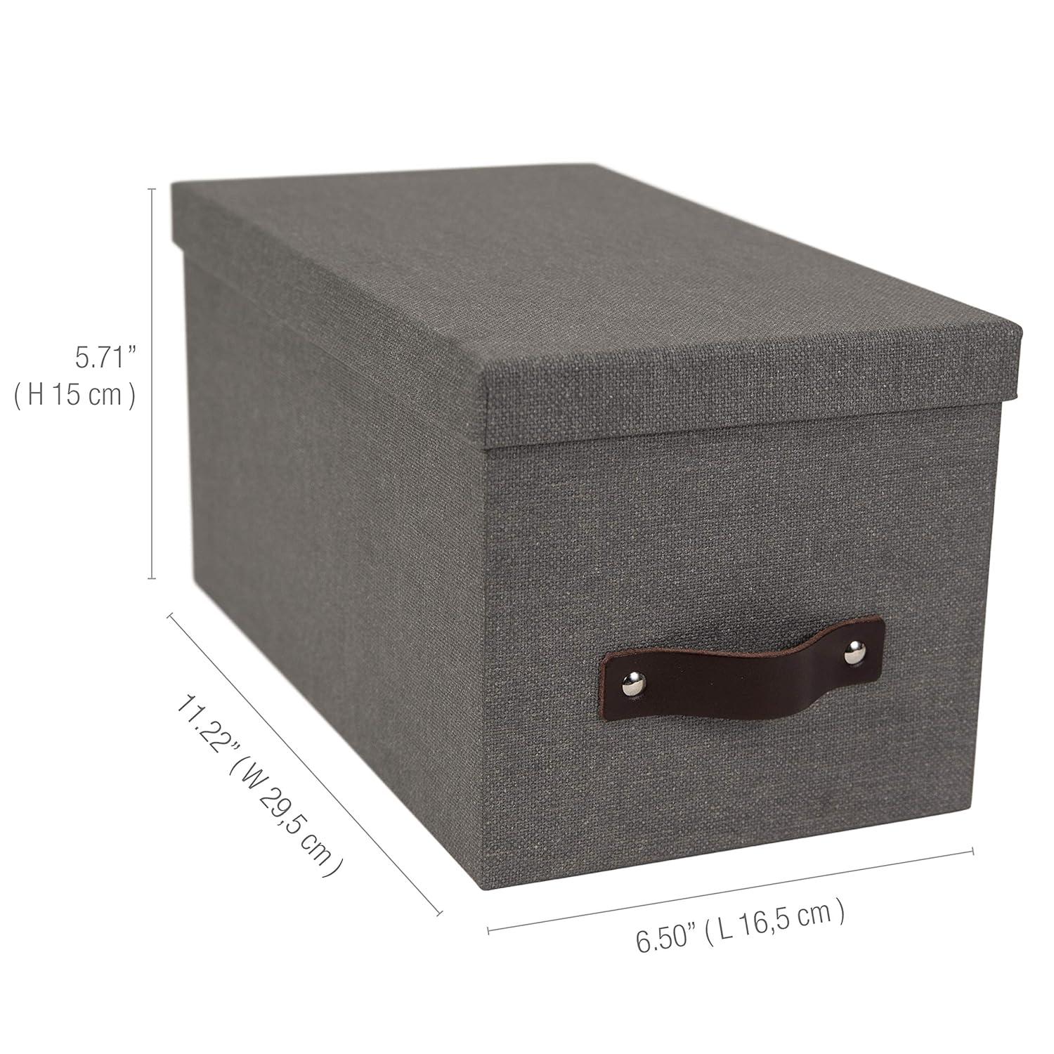 Bigso Silvia Organizational Storage Box with Leather Handle for Shelves and Stacks Easily - Durable and Decorative Storage Boxes with Lids - 5.9 in x 6.5 in x 11.6 in - Gray
