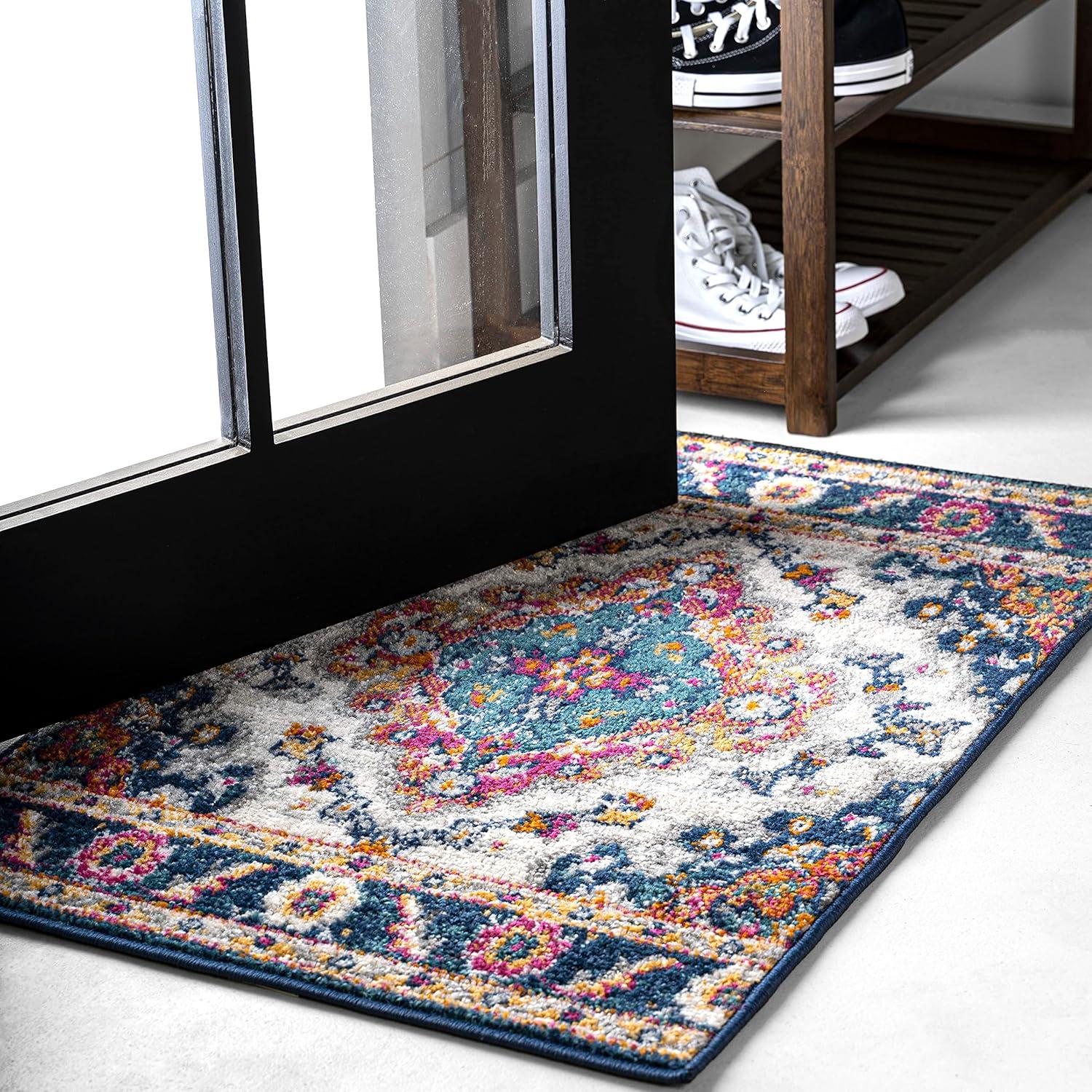 Bohemian Blue and Multicolor Medallion Area Rug 2 x 3