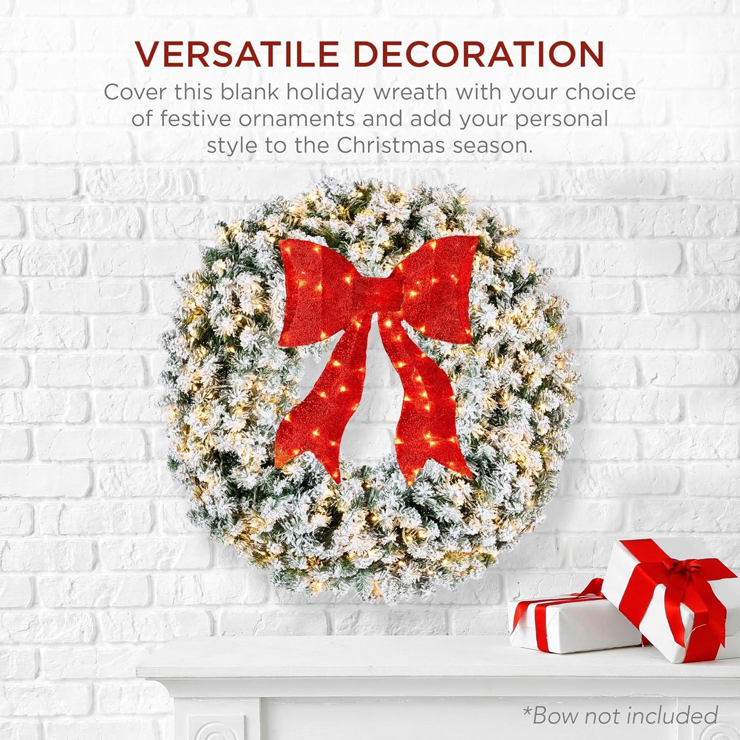 Best Choice Products 48in Artificial Pre-Lit Flocked Fir Christmas Wreath Decoration w/ 200 2-in-1 LED Lights, 714 Tips
