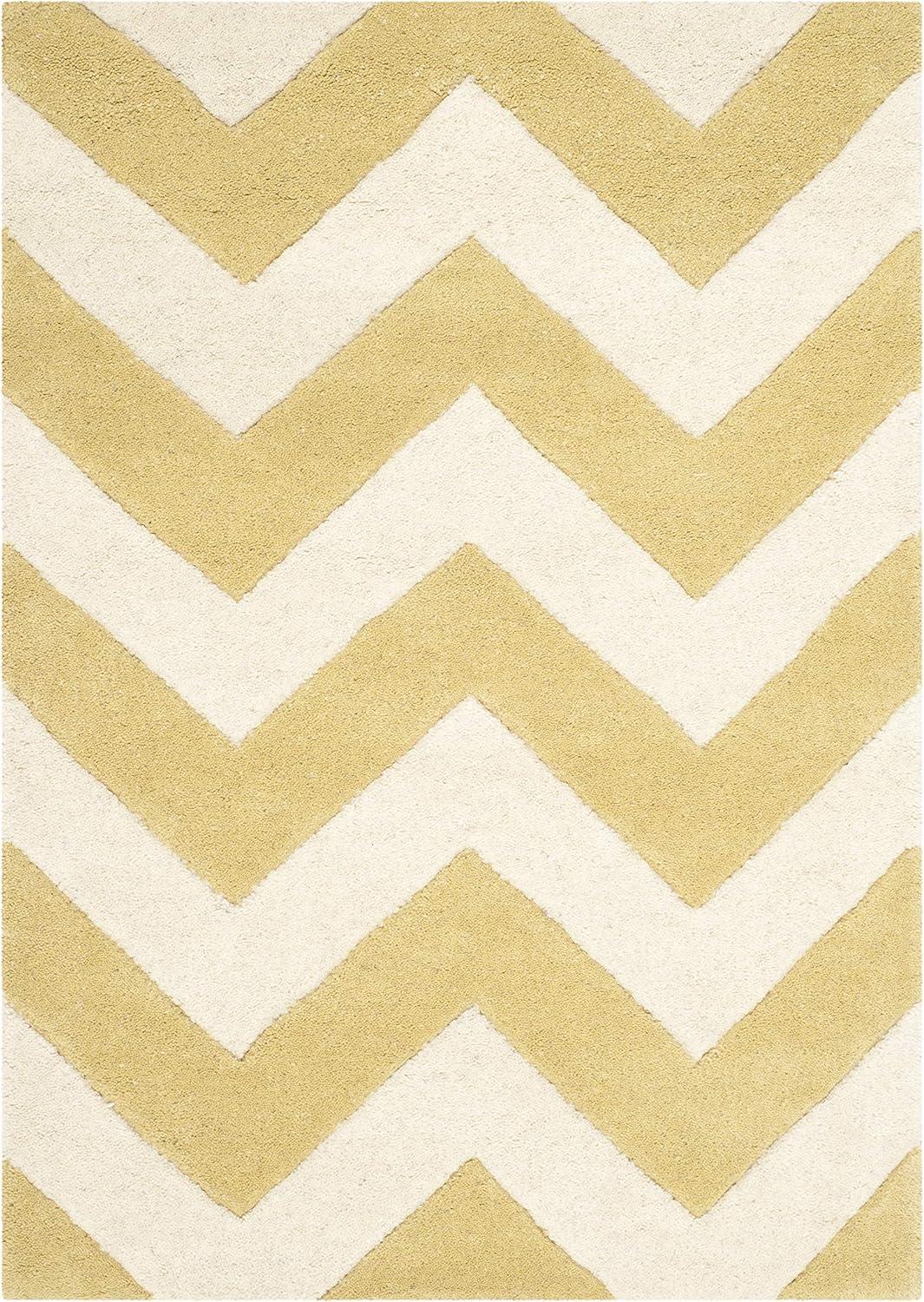 SAFAVIEH Chatham Jake Zigzag Stripes Wool Area Rug, Light Gold/Ivory, 2' x 3'