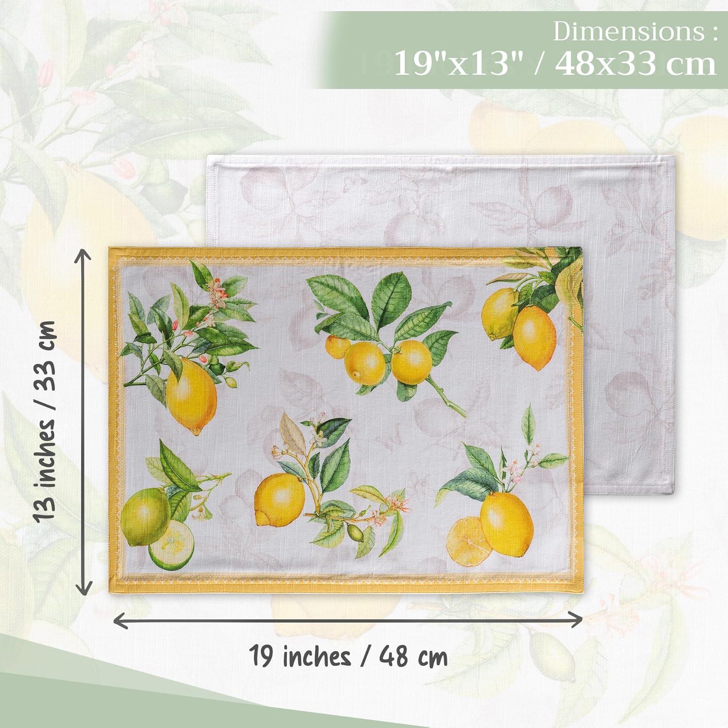 Maison d' Hermine Placemats Set of 4 100% Cotton Washable Cloth Place Mats, Reusable Table Mats for Kitchen Dining Decoration, Party, Wedding, Restaurant Spring/Summer (Limoncello, 13" x 19")