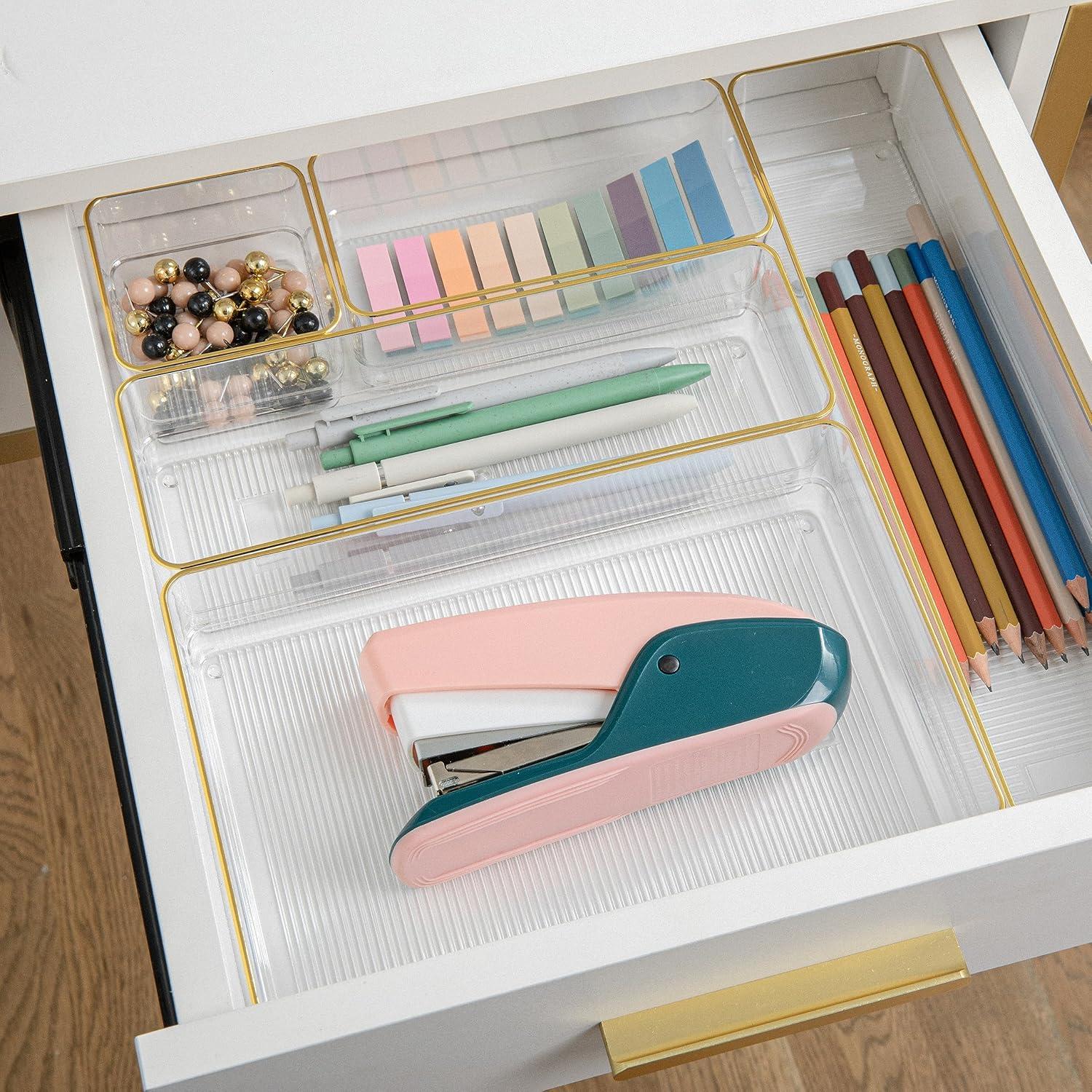 Thomas Martha Stewart Plastic Stackable Office Desk Drawer Organizer Set with Metallic Trim