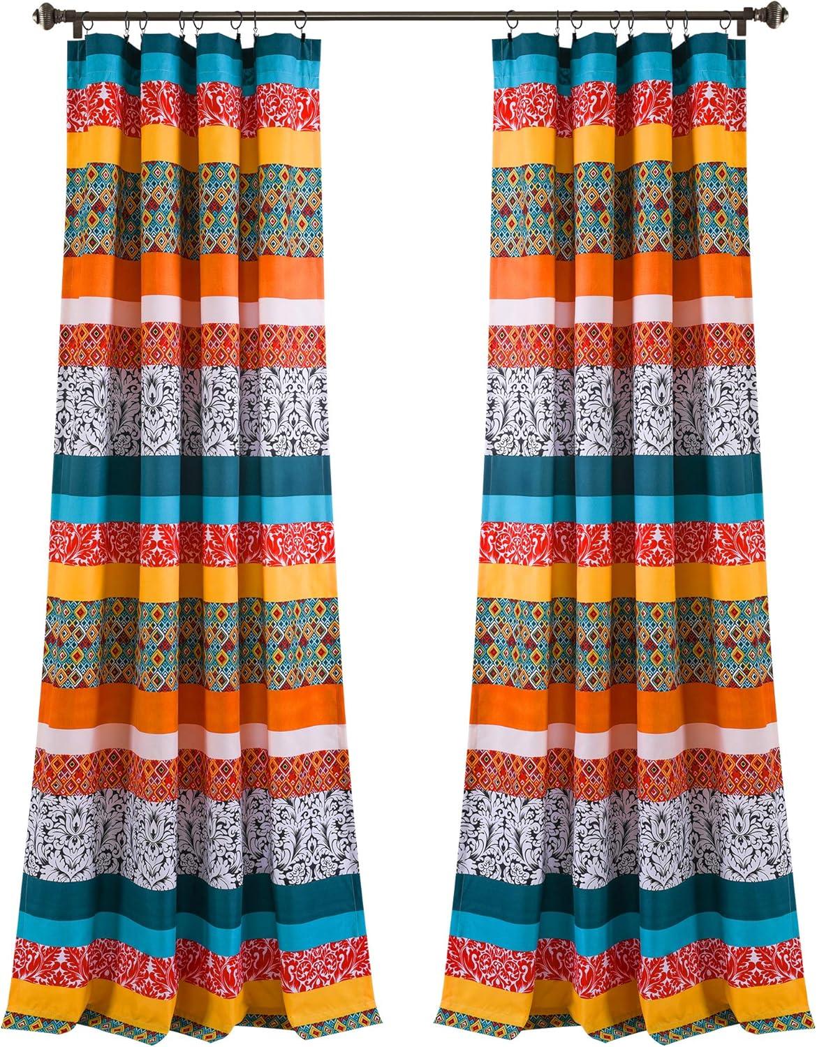 Boho Stripe Polyester Semi Sheer Curtain Pair (Set of 2)