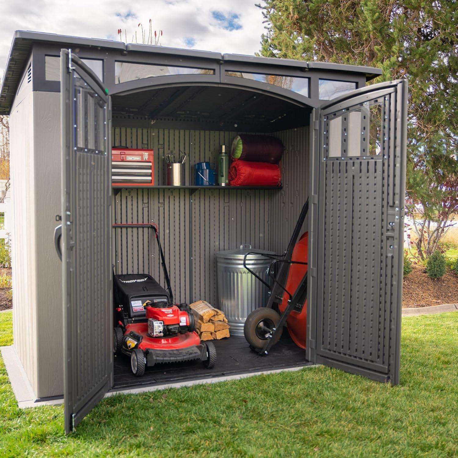 Lifetime Gray Polyethylene and Steel Modern Storage Shed with Windows