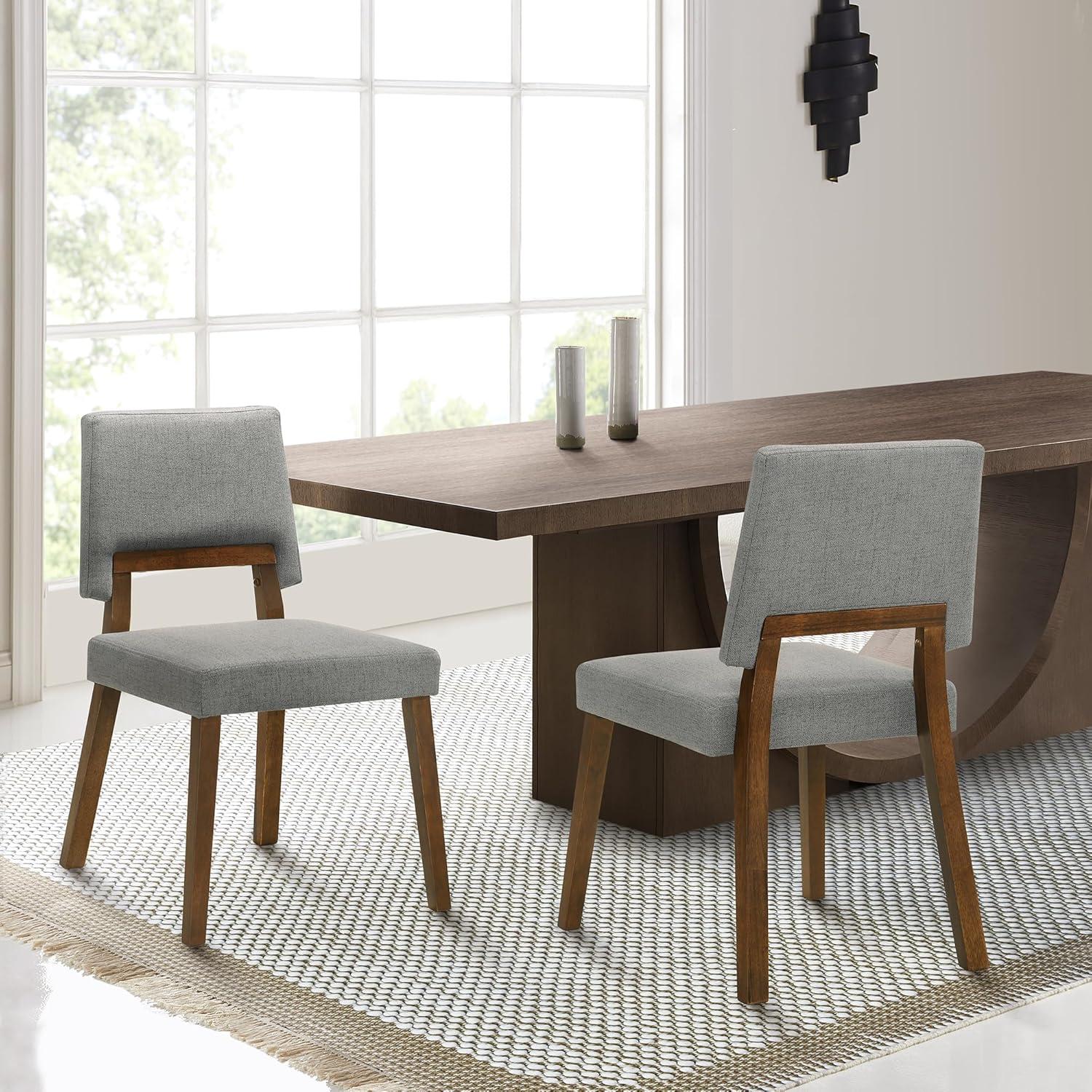 Channell Wood Dining Chair in Walnut Finish with Charcoal Fabric - Set of 2