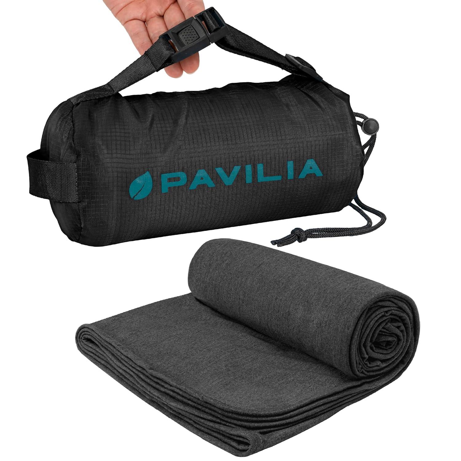 PAVILIA Travel Blanket Airplane Compact with Bag, Soft Packable Plane Throw Portable Camping Flight Essentials, Travelers Gifts Accessories, Black