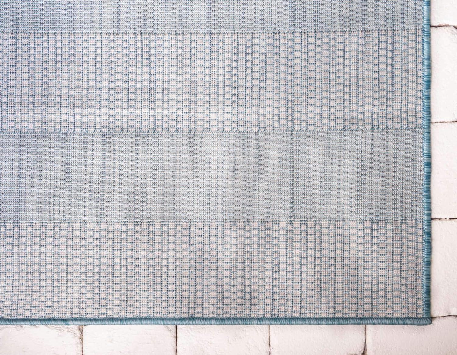 Unique Loom 9' 0 x 12' 0 Rectangle Indoor/Outdoor Striped Light Aqua Area Rug