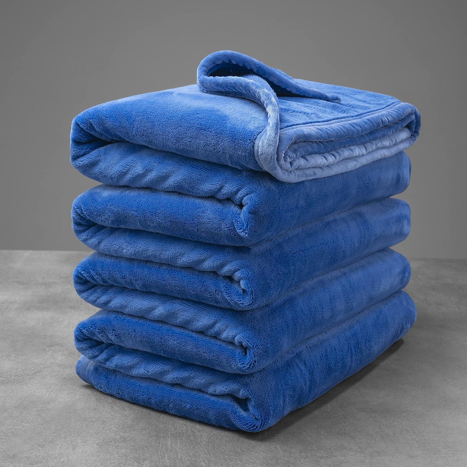 Sapphire Blue Twin Plush Flannel Blanket with Velvety Binding