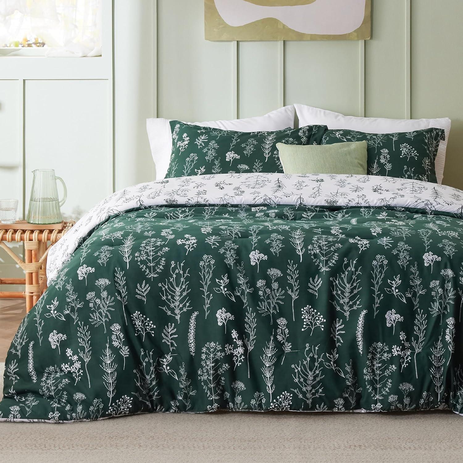 Sage Green Floral Reversible Microfiber King Duvet Set