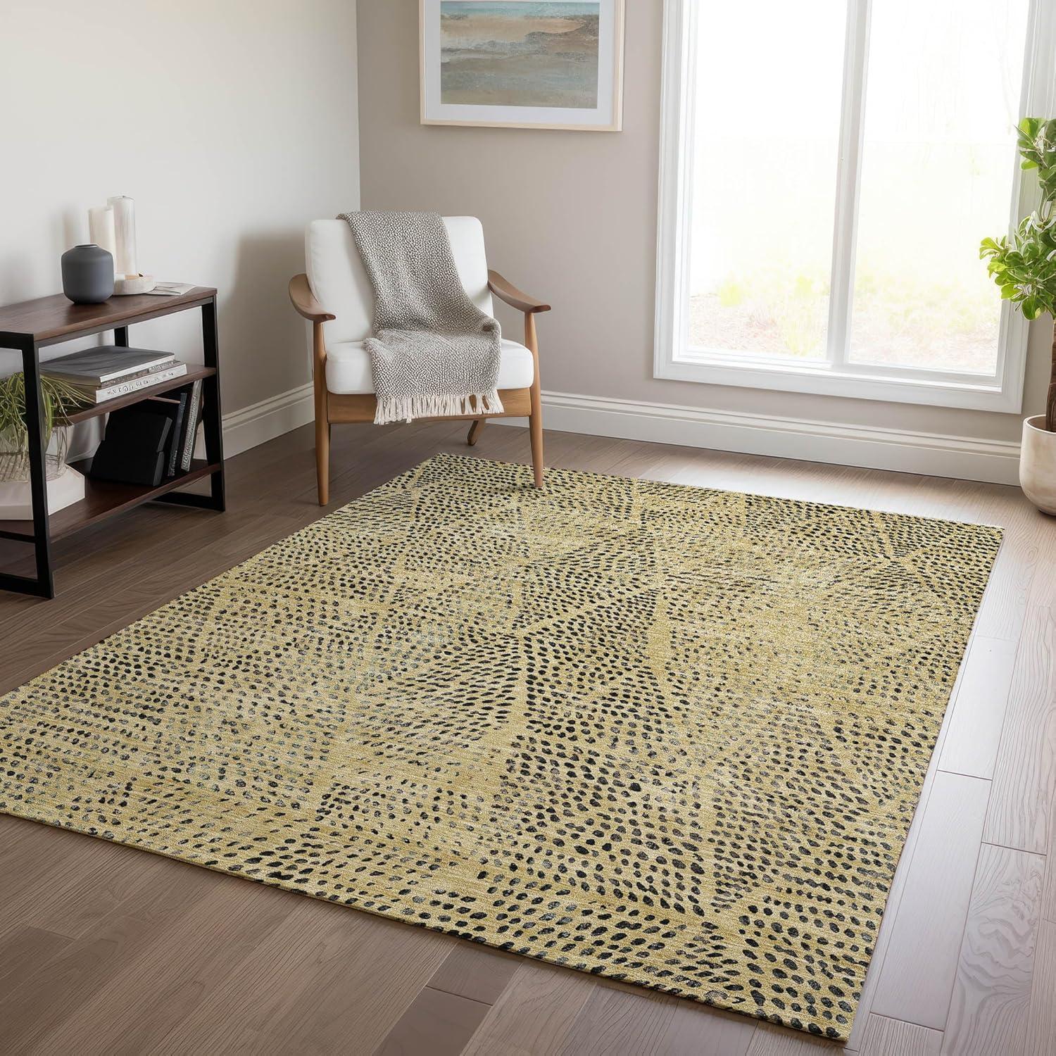 Gold Diamond Pattern Machine Washable Rectangular Rug 3' x 5'