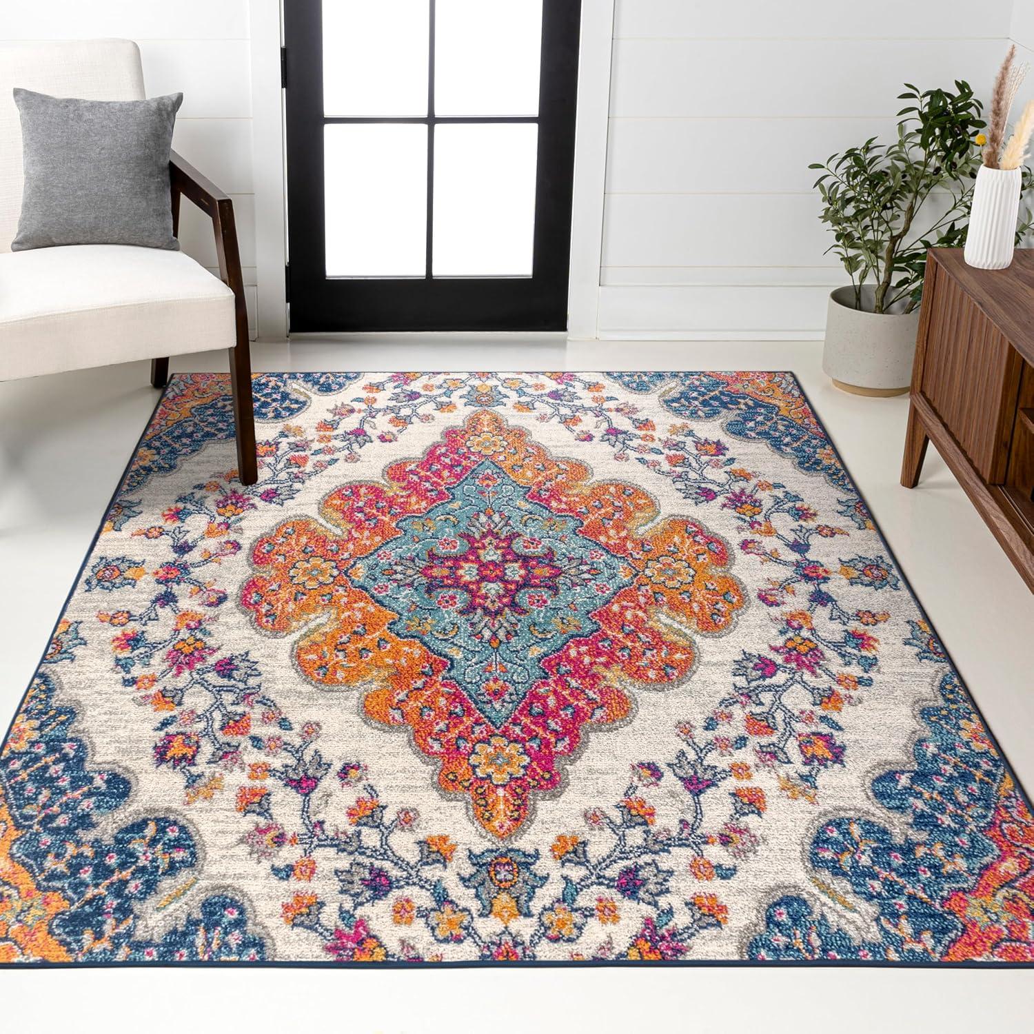 JONATHAN Y Bohemian FLAIR Boho Vintage Medallion Blue/Multi 3 ft. x 5 ft. Area Rug