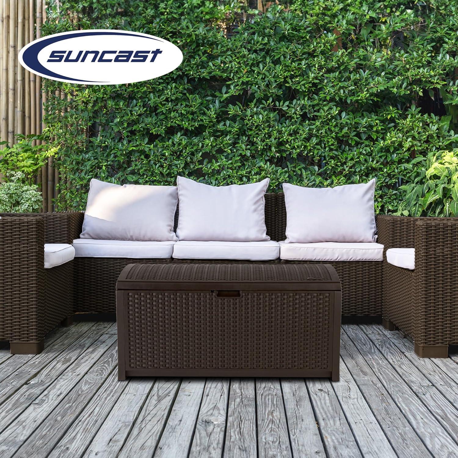 Suncast Wicker 73 Gallon Water Resistant Deck Box in Java