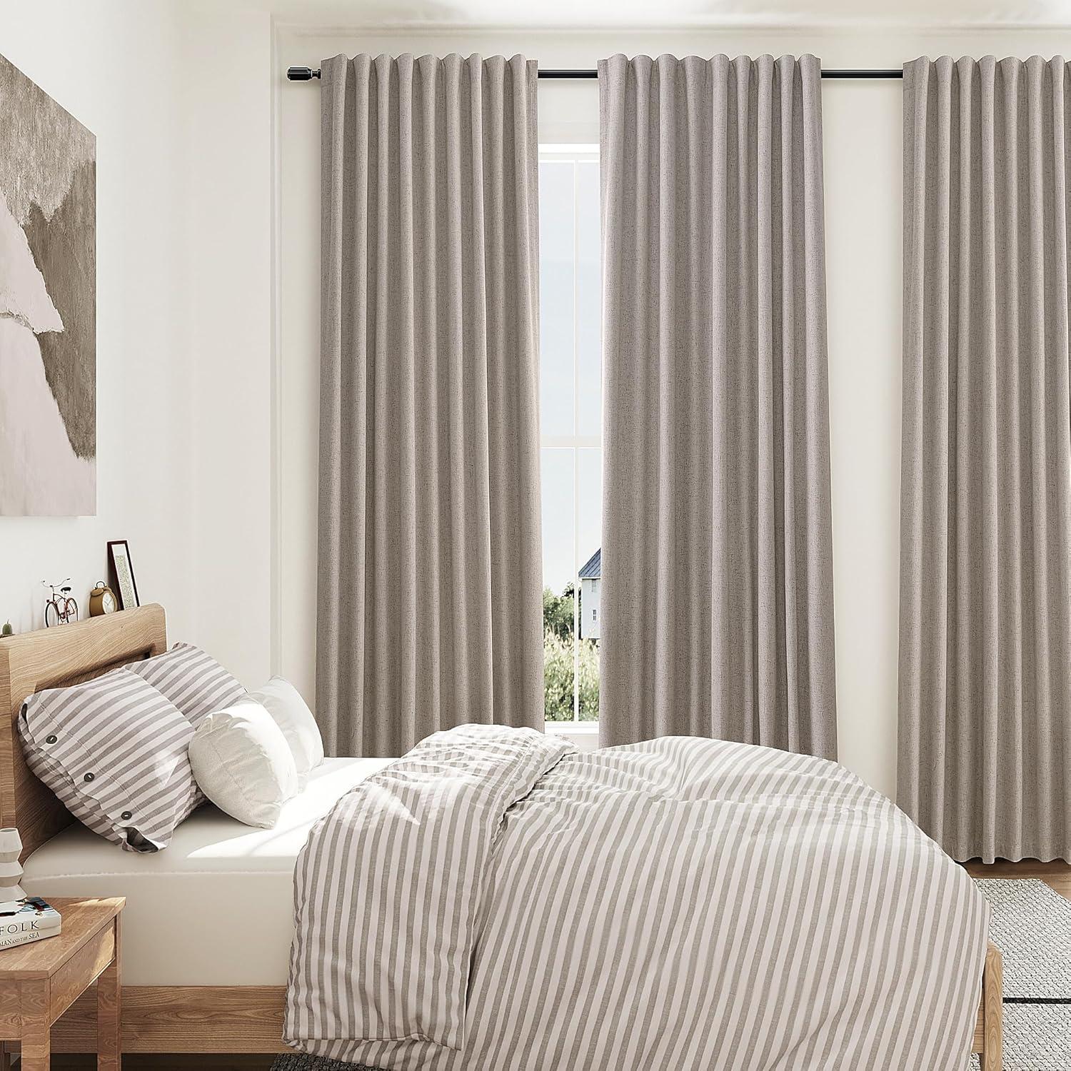 Hokku Designs Warm Taupe Curtain 96 Inches Long For Bedroom/Living Room Thermal Insulated Blackout Back Tab And Rod Pocket Dining Room Curtains Drapes 2 Panels - Taupe Tan,W52 X L96